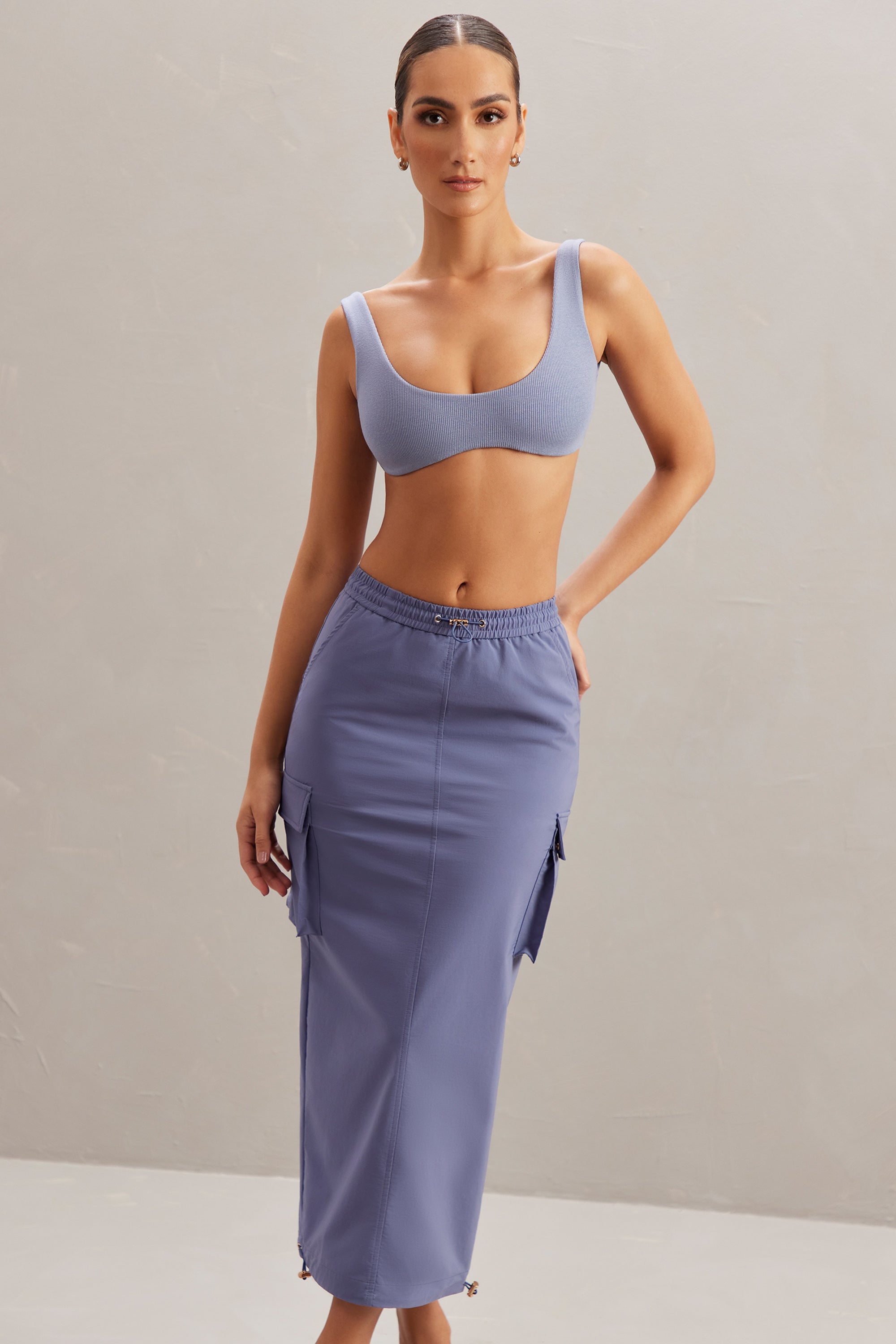 Cargo Maxi Skirt in Dusty Blue