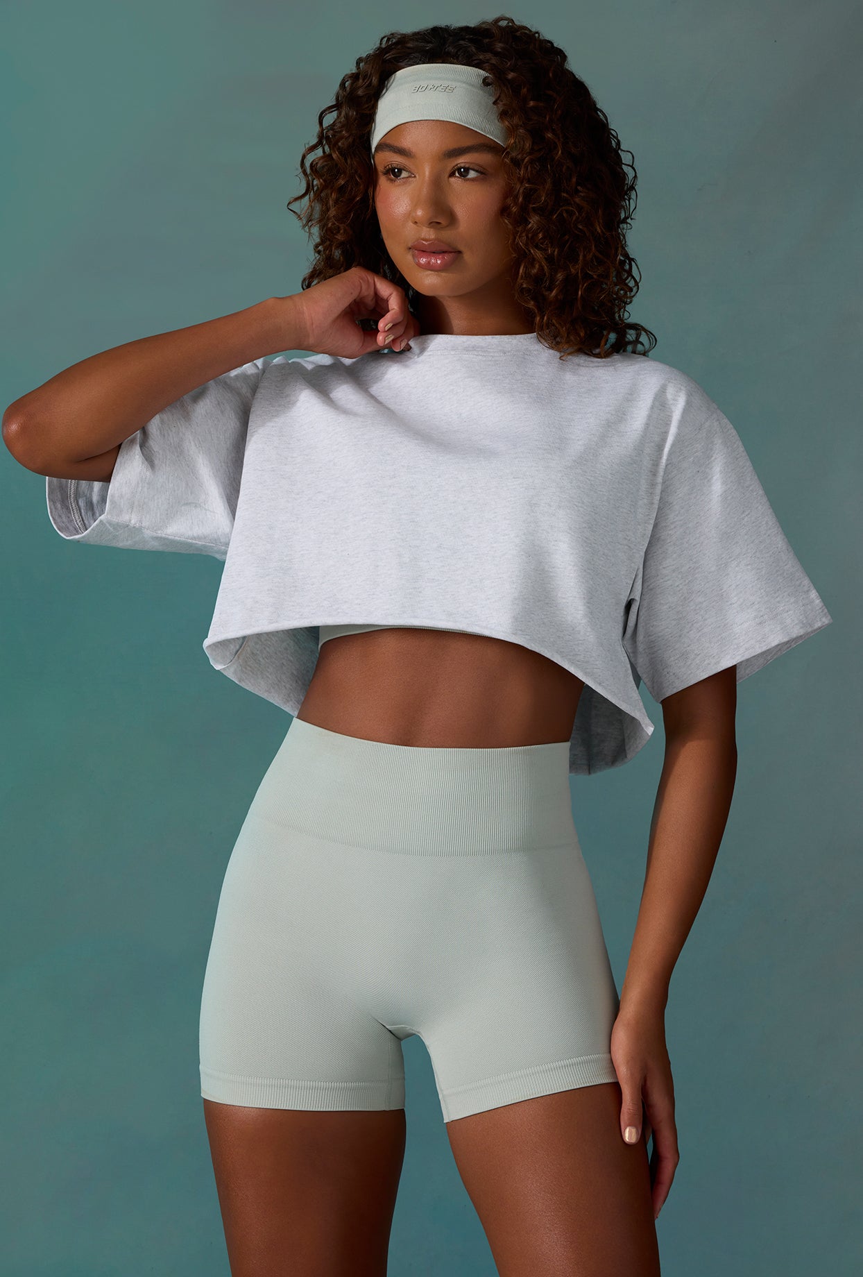 Cotton Cropped Oversized T-Shirt in Ice Grey