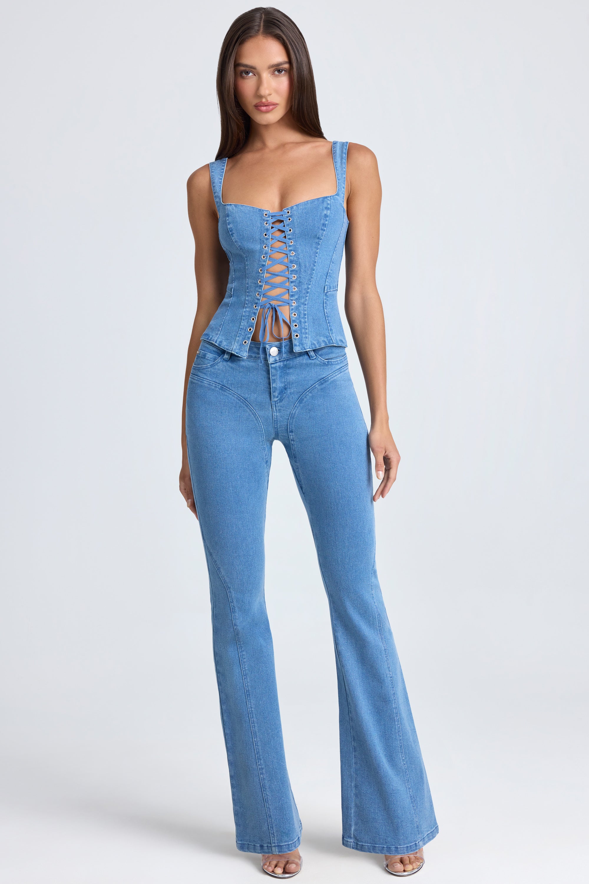 Tall Mid-Rise Flared Jeans in Mid Blue Stonewash