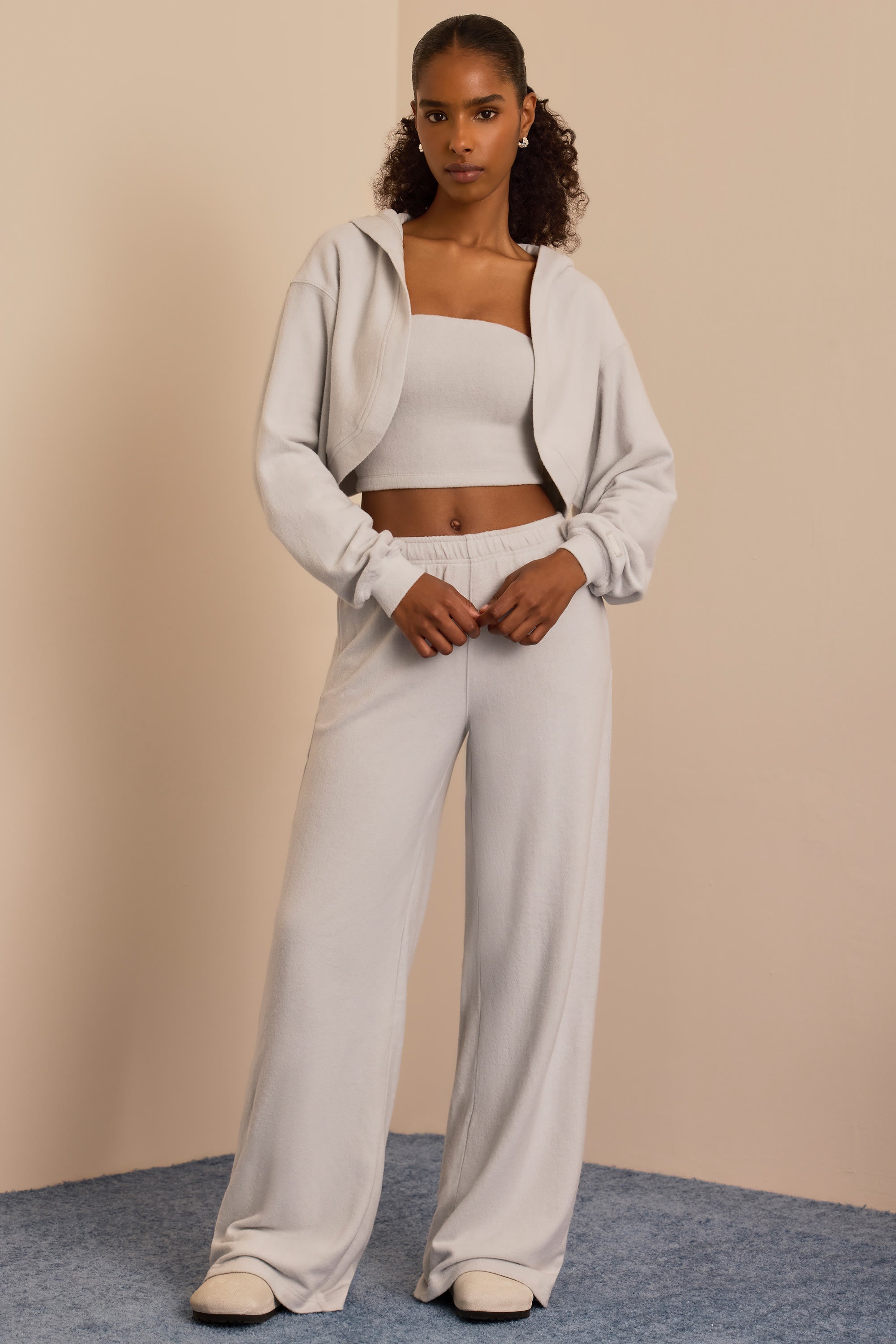 Brushed Jersey Wide-Leg Joggers in Fog Grey