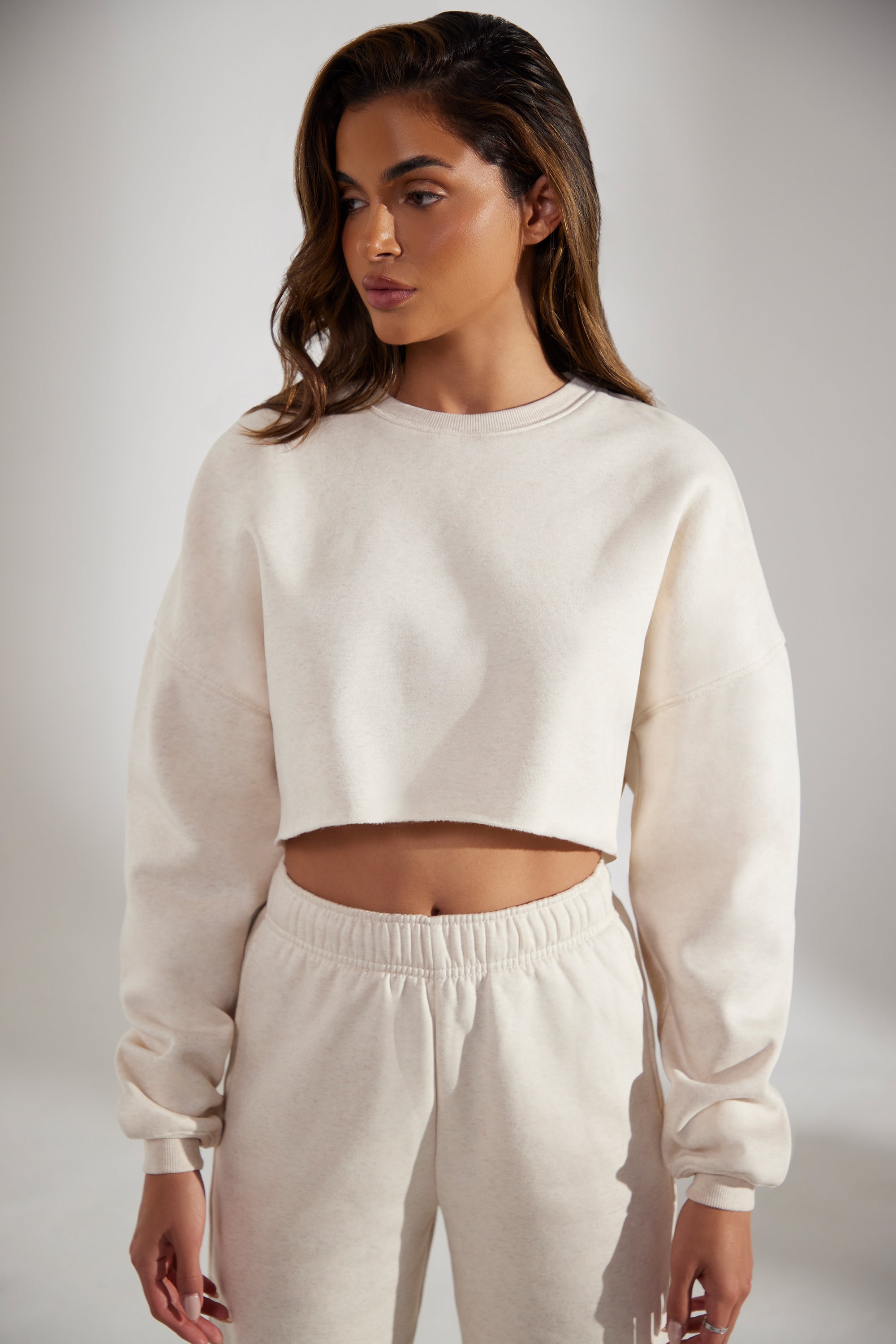 Cropped Oversized Sweatshirt in Heather Oat