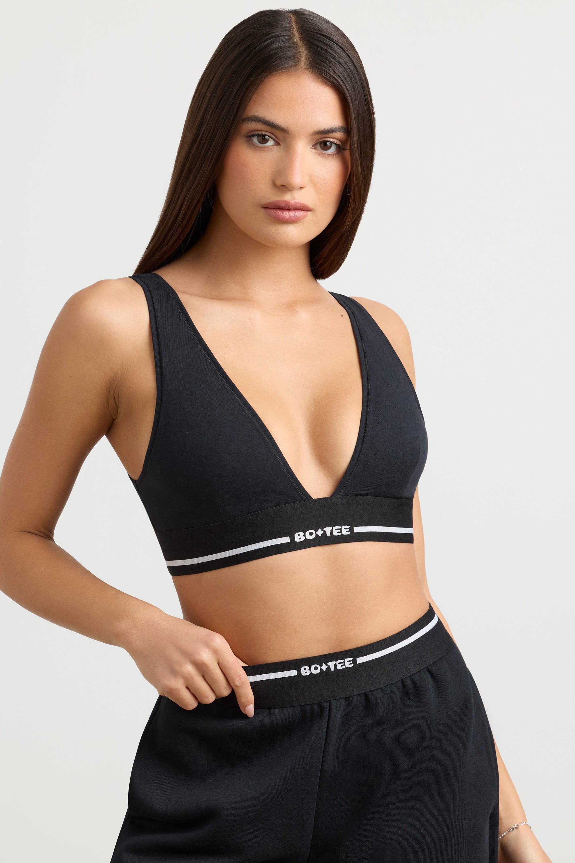 Plunge-Neck Crop Top in Black