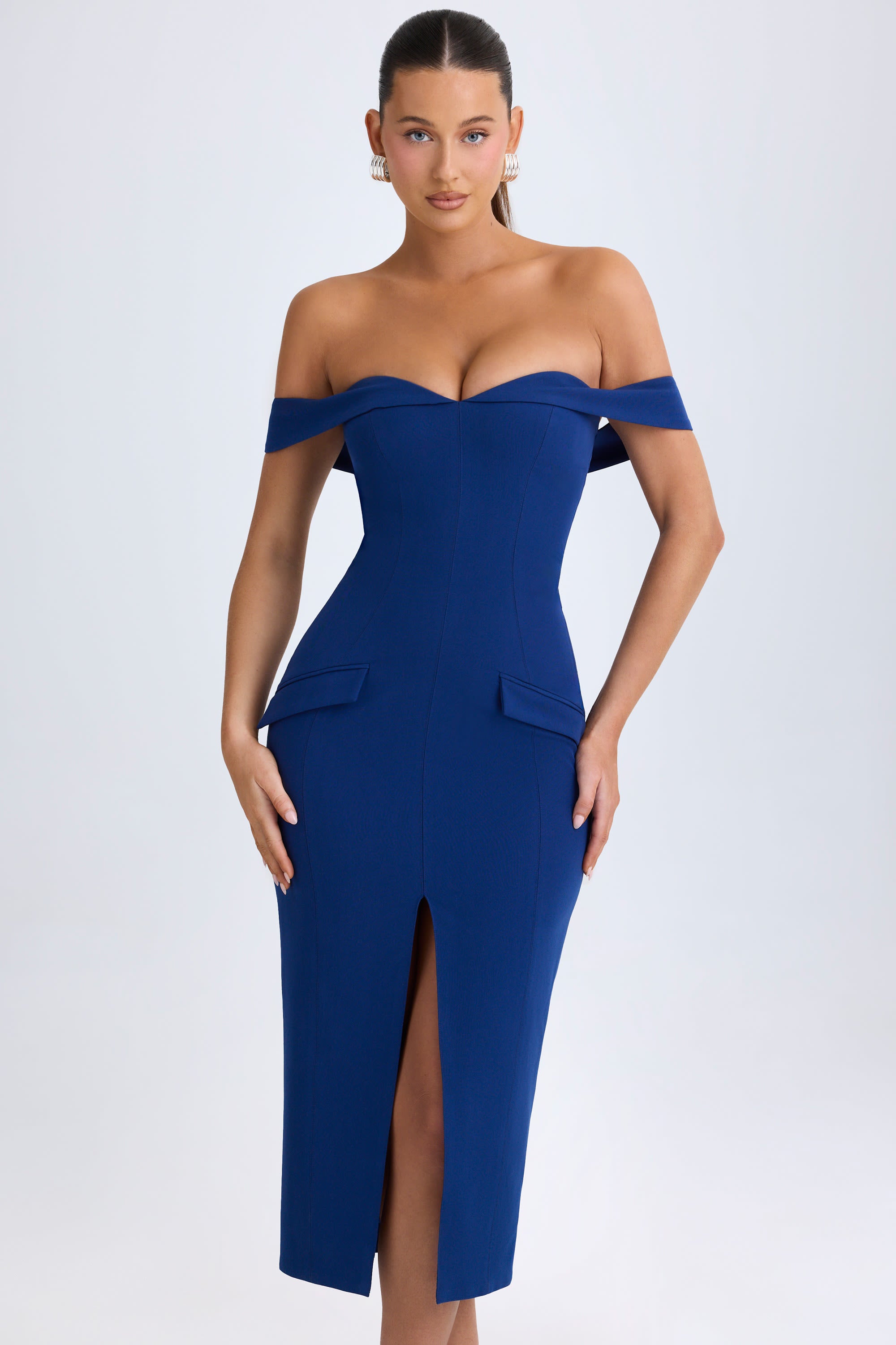 Off-Shoulder Midaxi Dress in True Navy