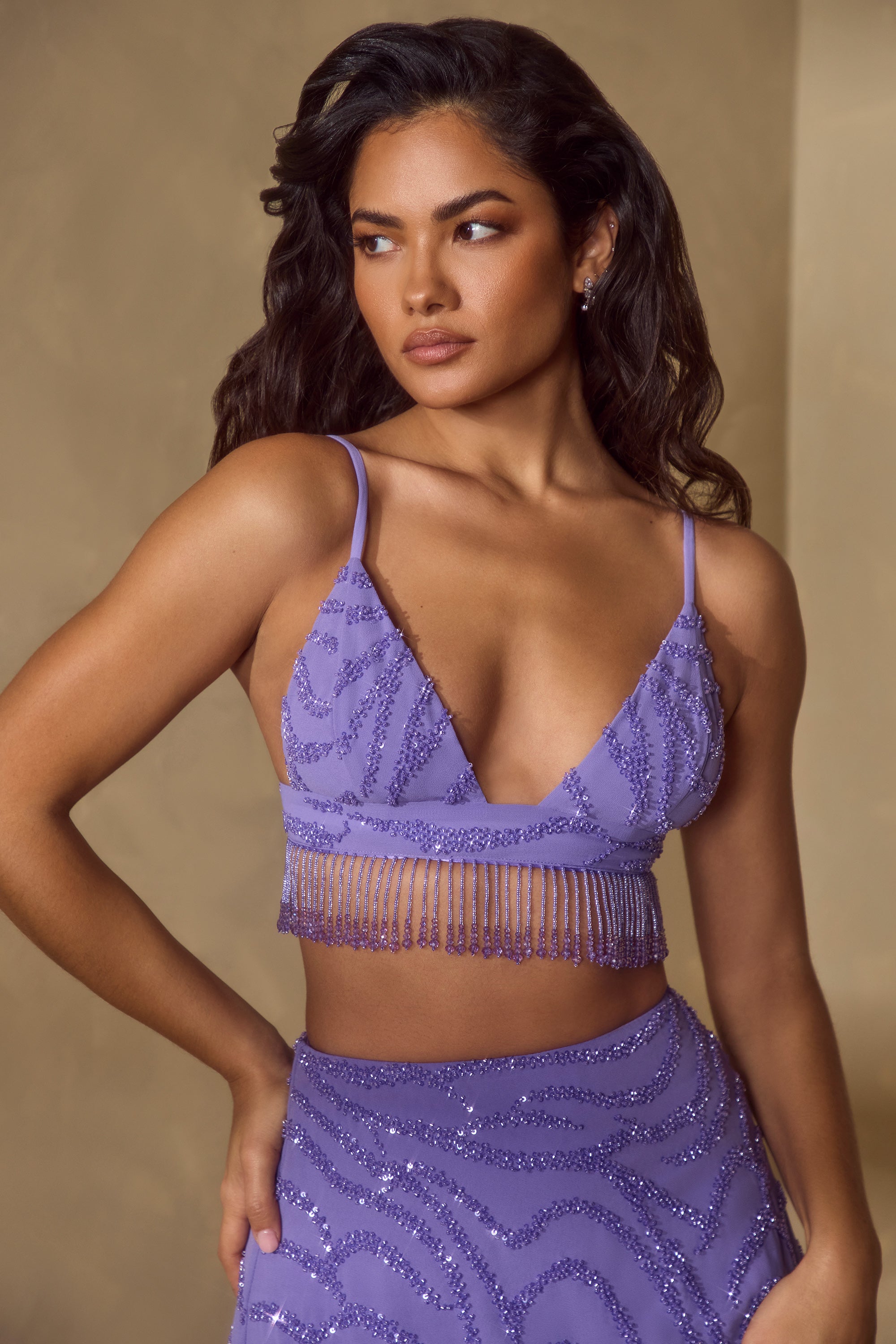 Embellished Bra Top in Purple