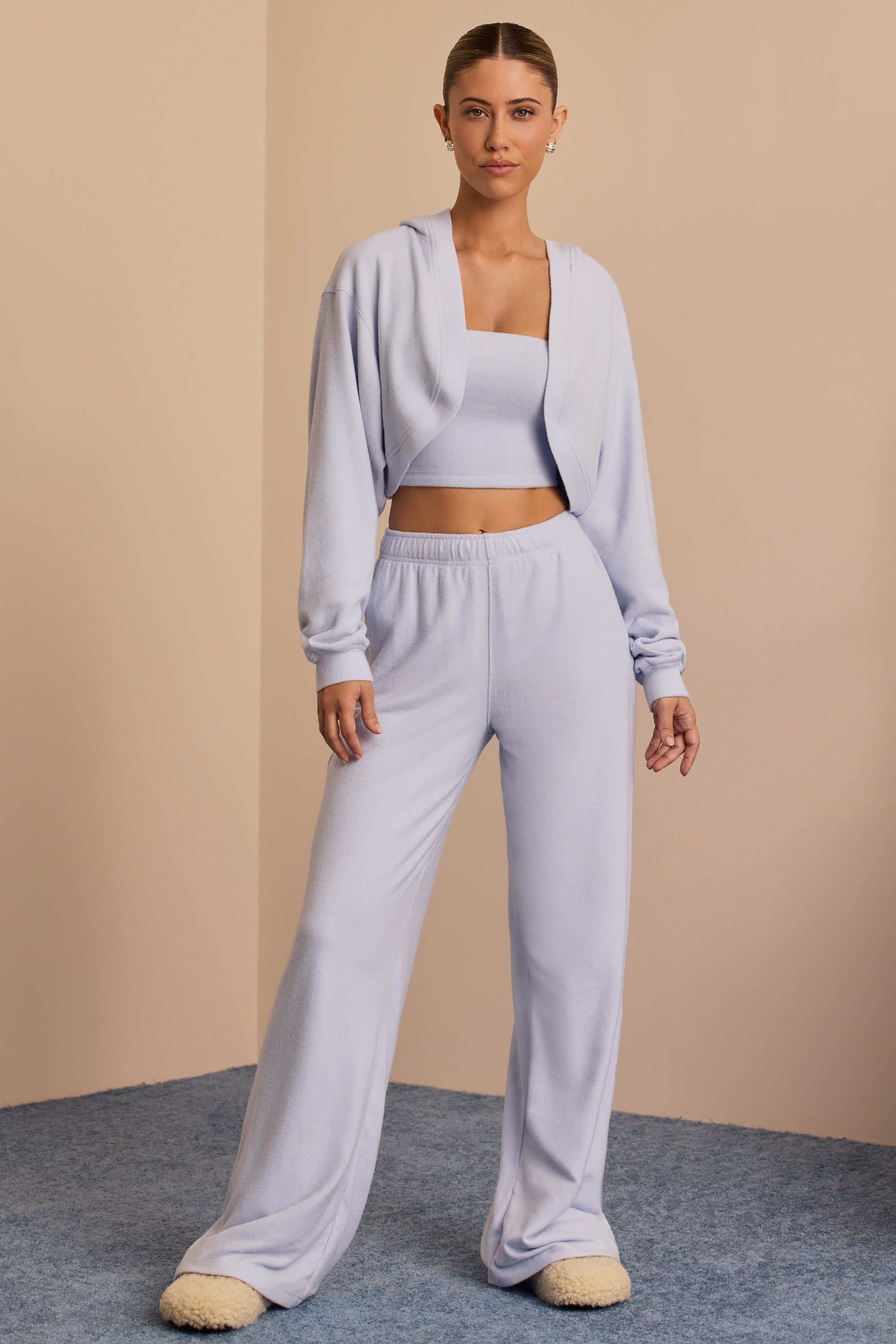 Petite Brushed Jersey Wide-Leg Joggers in Soft Blue