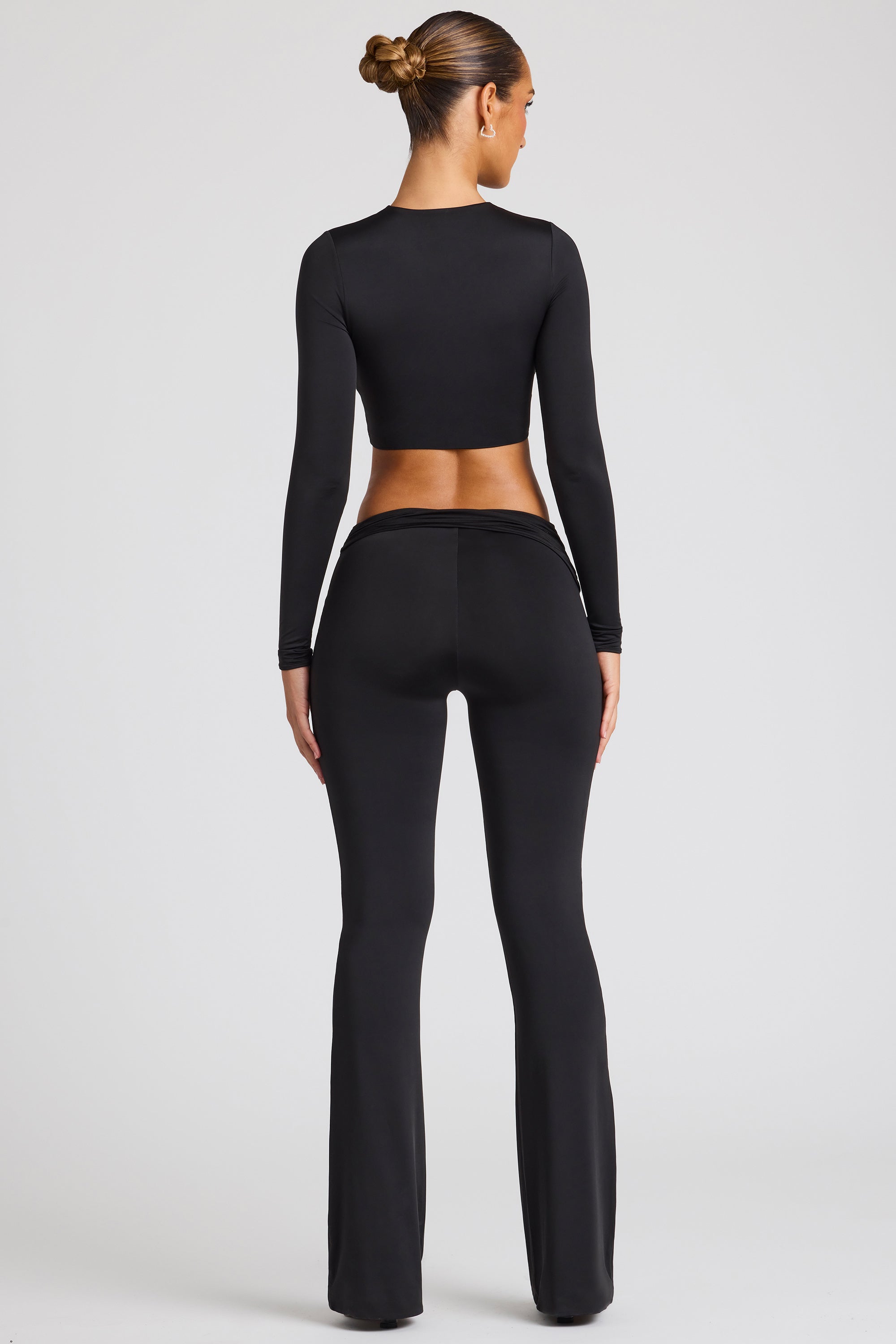 Petite Draped Detail Straight Leg Trousers in Black