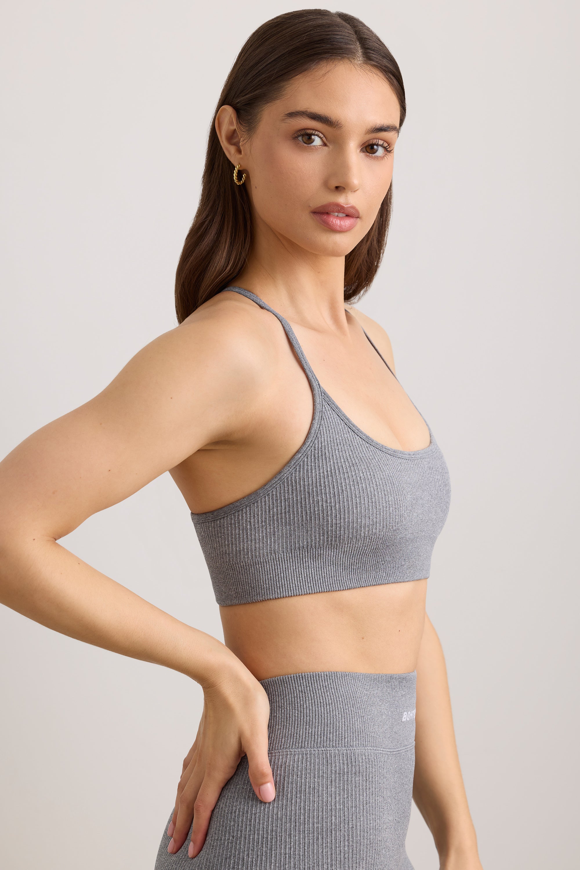 FlexiRib Scoop Neck Sports Bra in Grey Melange