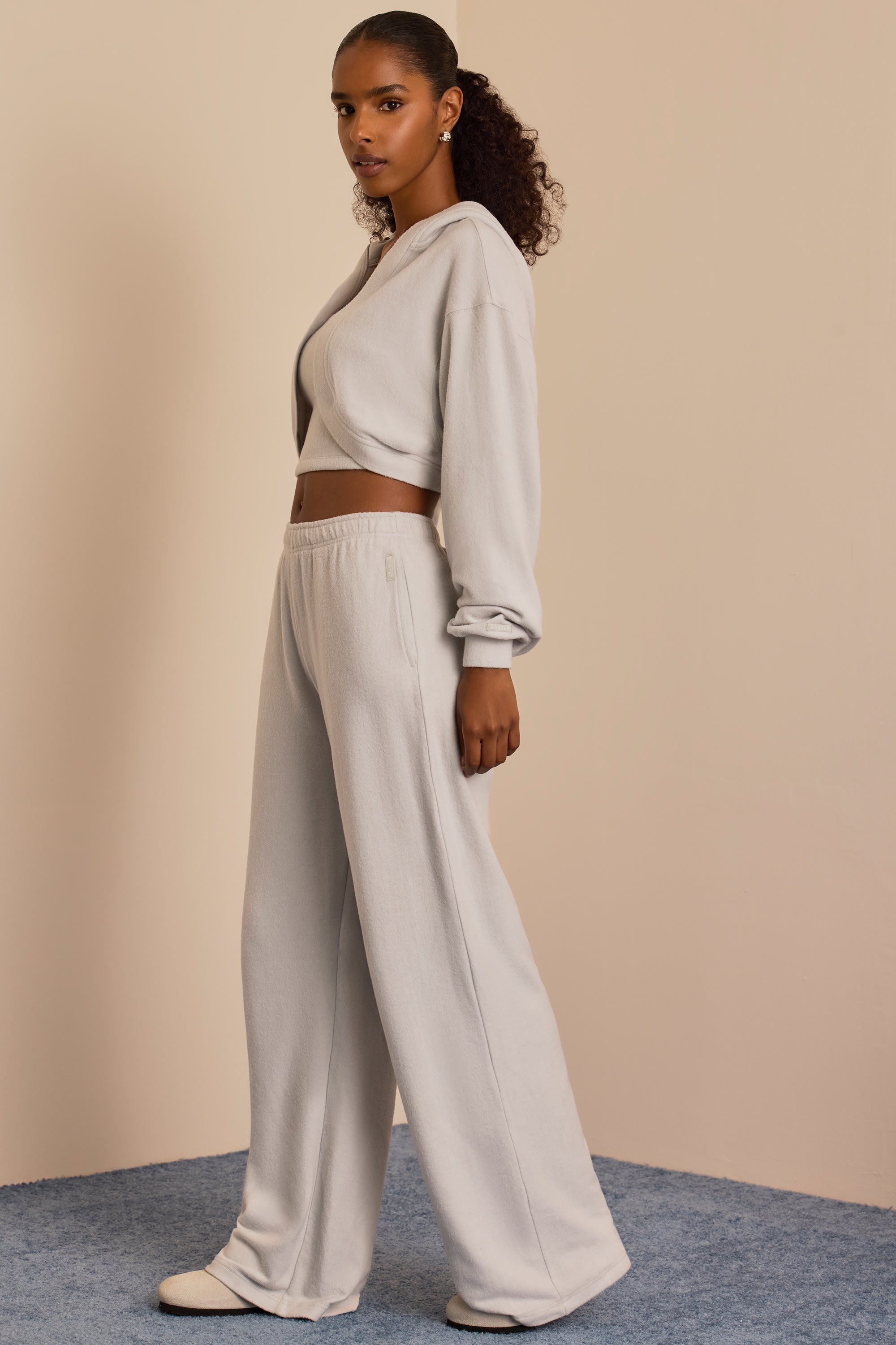 Petite Brushed Jersey Wide-Leg Joggers in Fog Grey