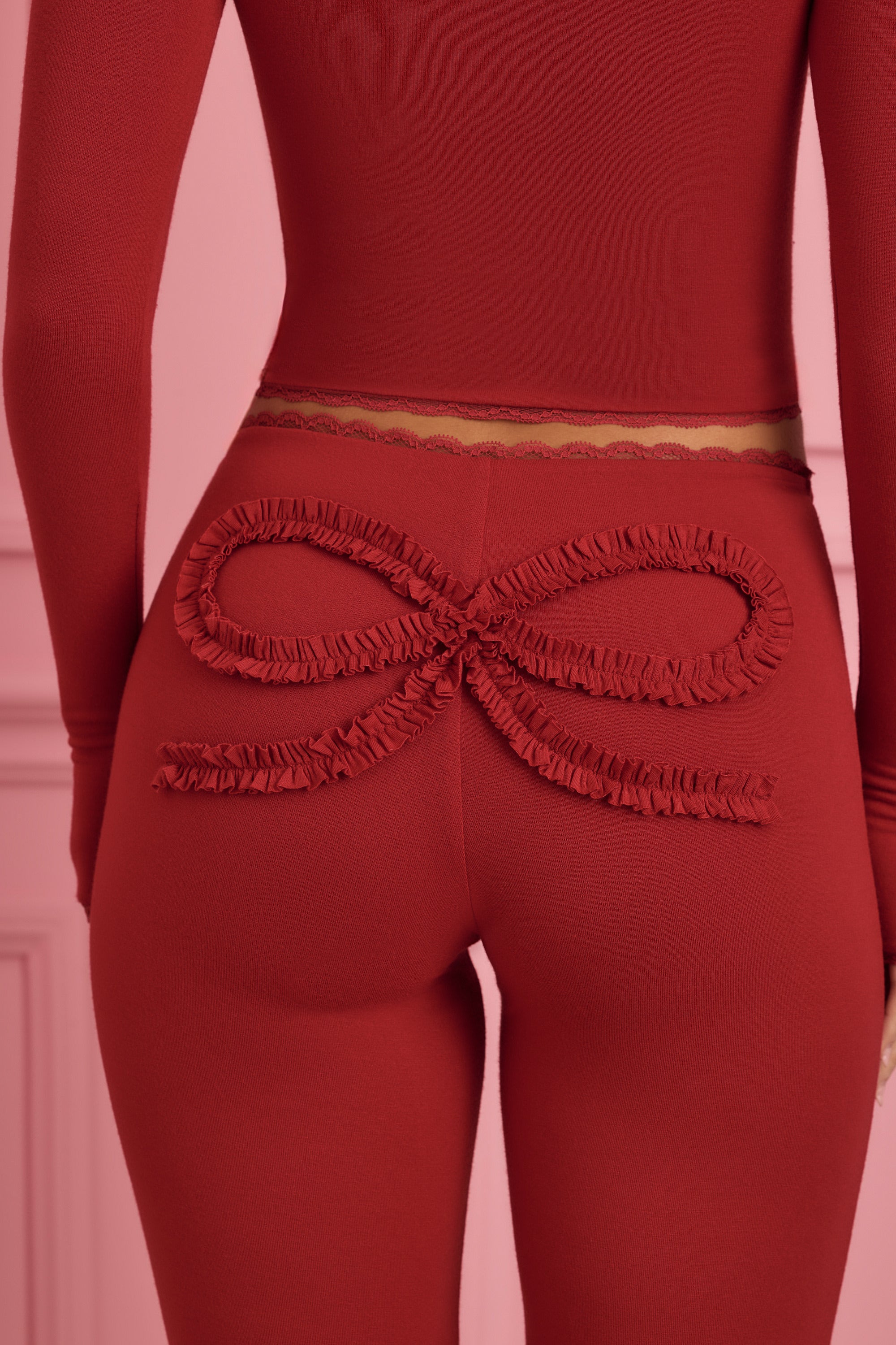 Lace-Trim Appliqué Pyjama Trousers in Ruby Red