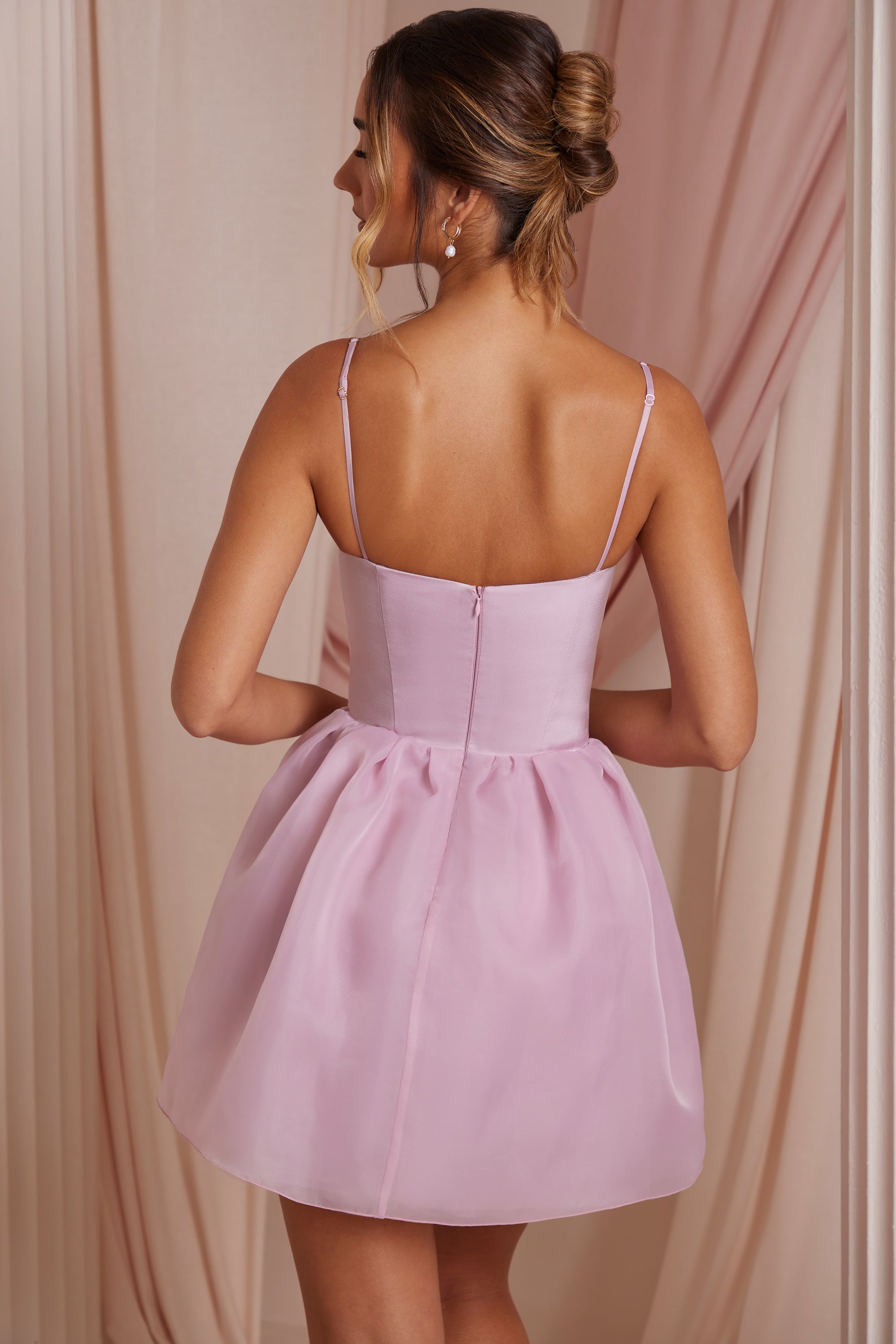 Tulle Skirt Corset Mini Dress in Dusty Pink