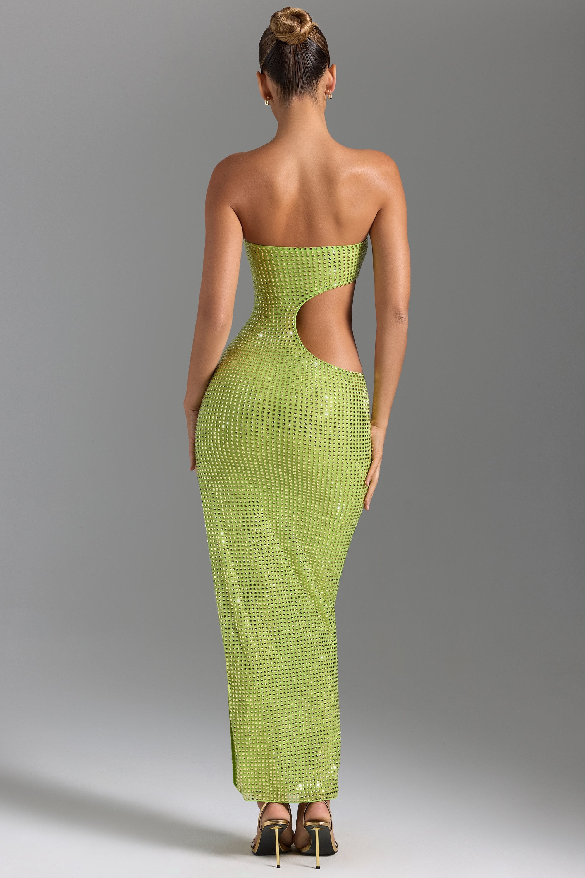 Embellished Cut-Out Bandeau Maxi Dress in Pear Green