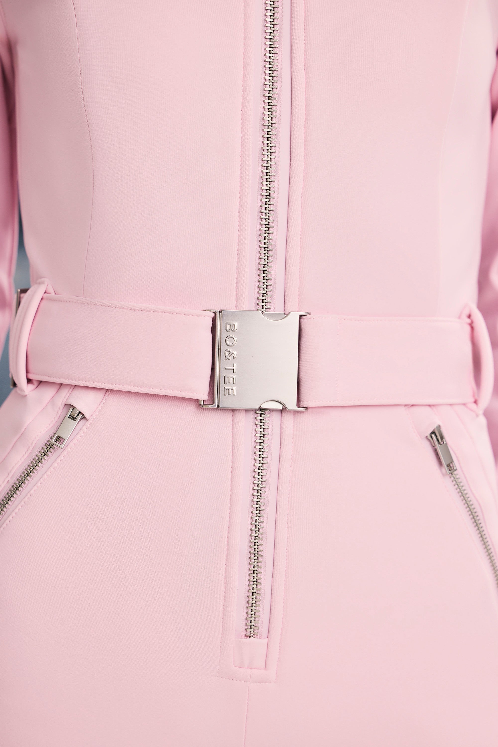 Fleece-Lined Belted Ski Suit in Pastel Pink