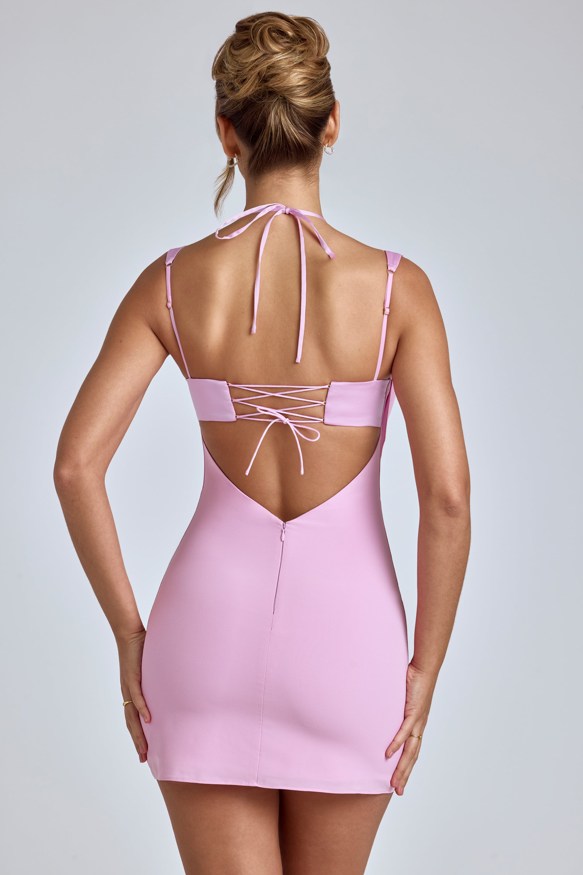 Cowl-Neck A-Line Mini Dress in Baby Pink