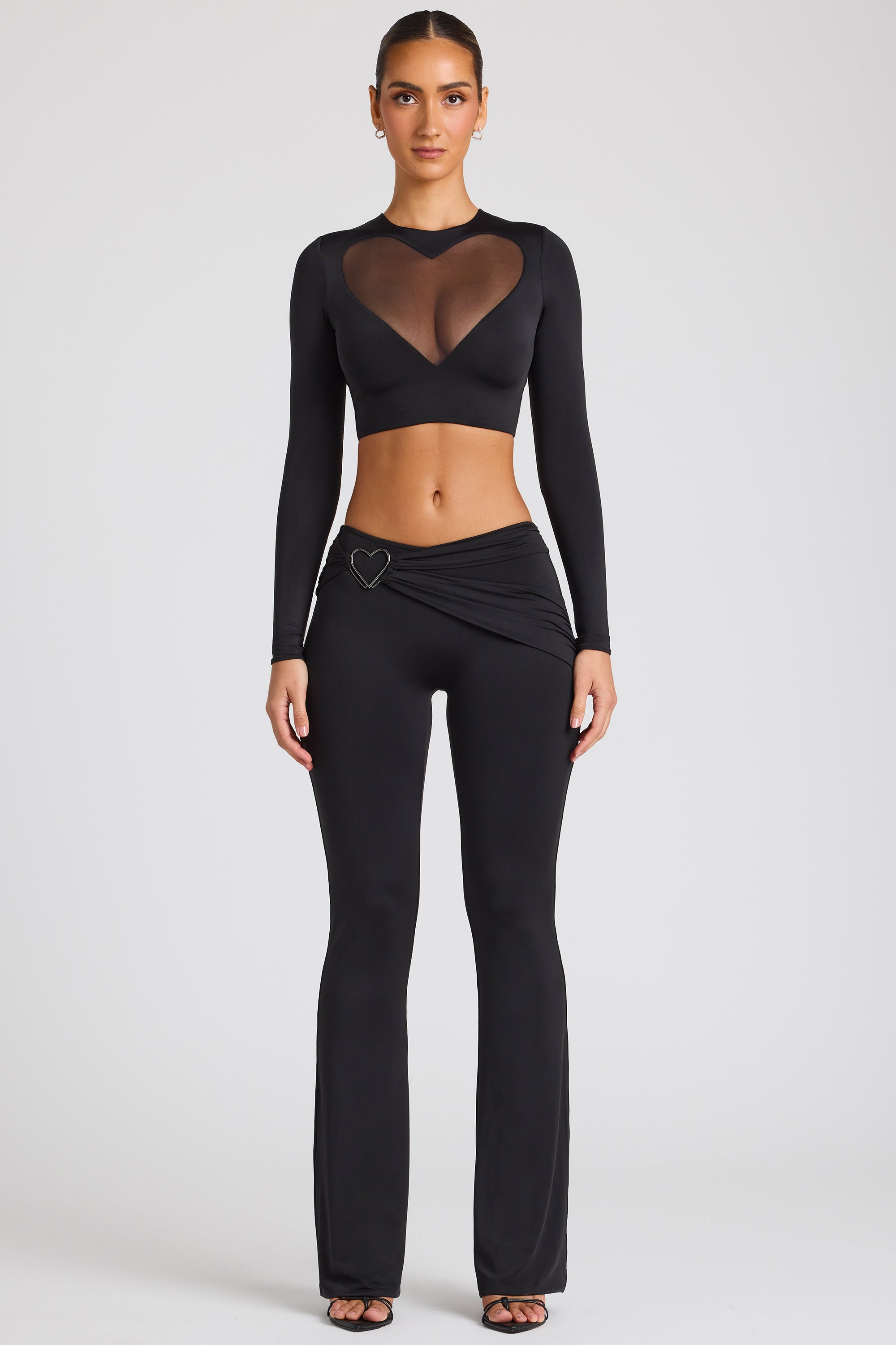 Petite Draped Detail Straight Leg Trousers in Black