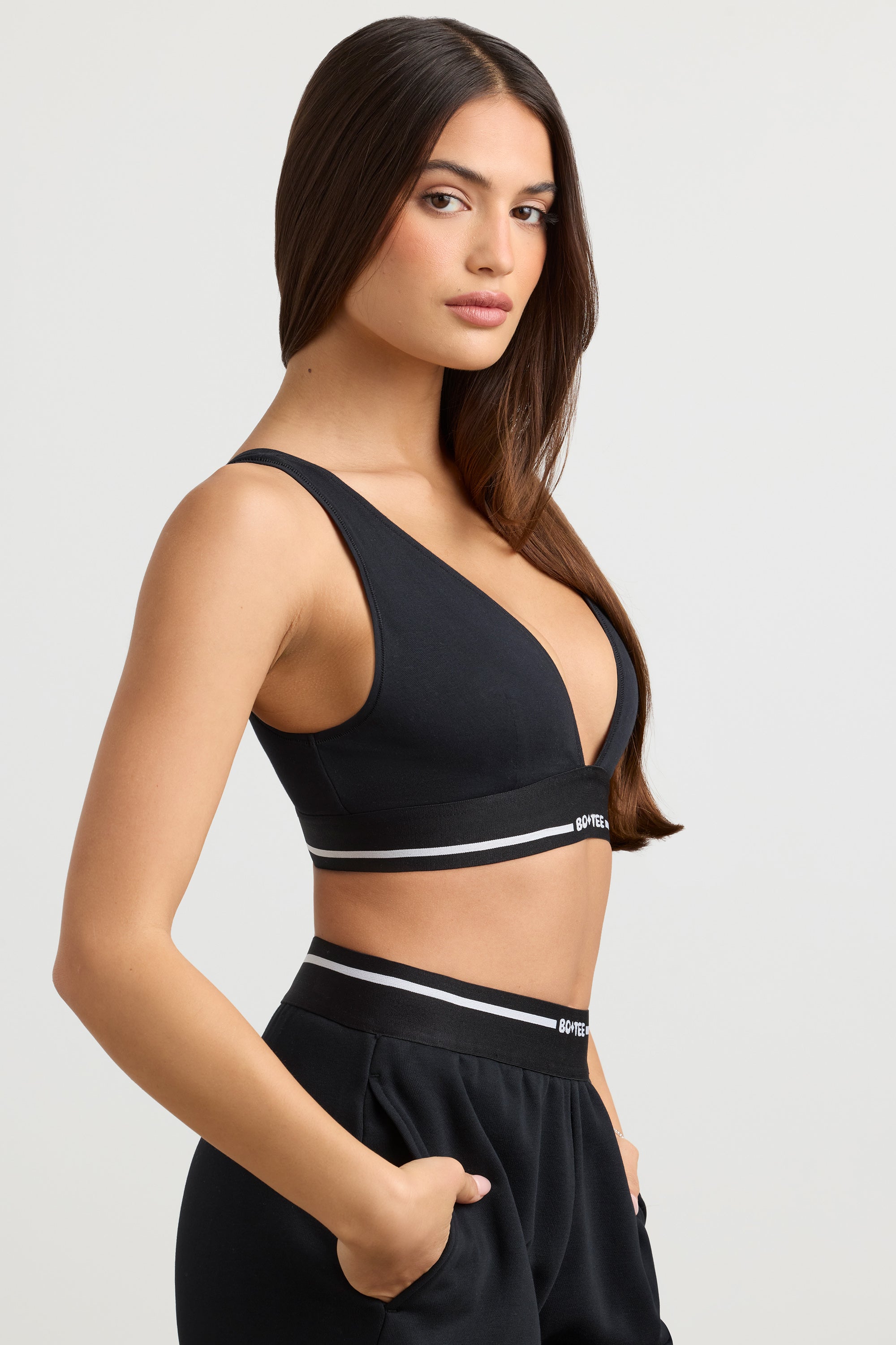 Plunge-Neck Crop Top in Black