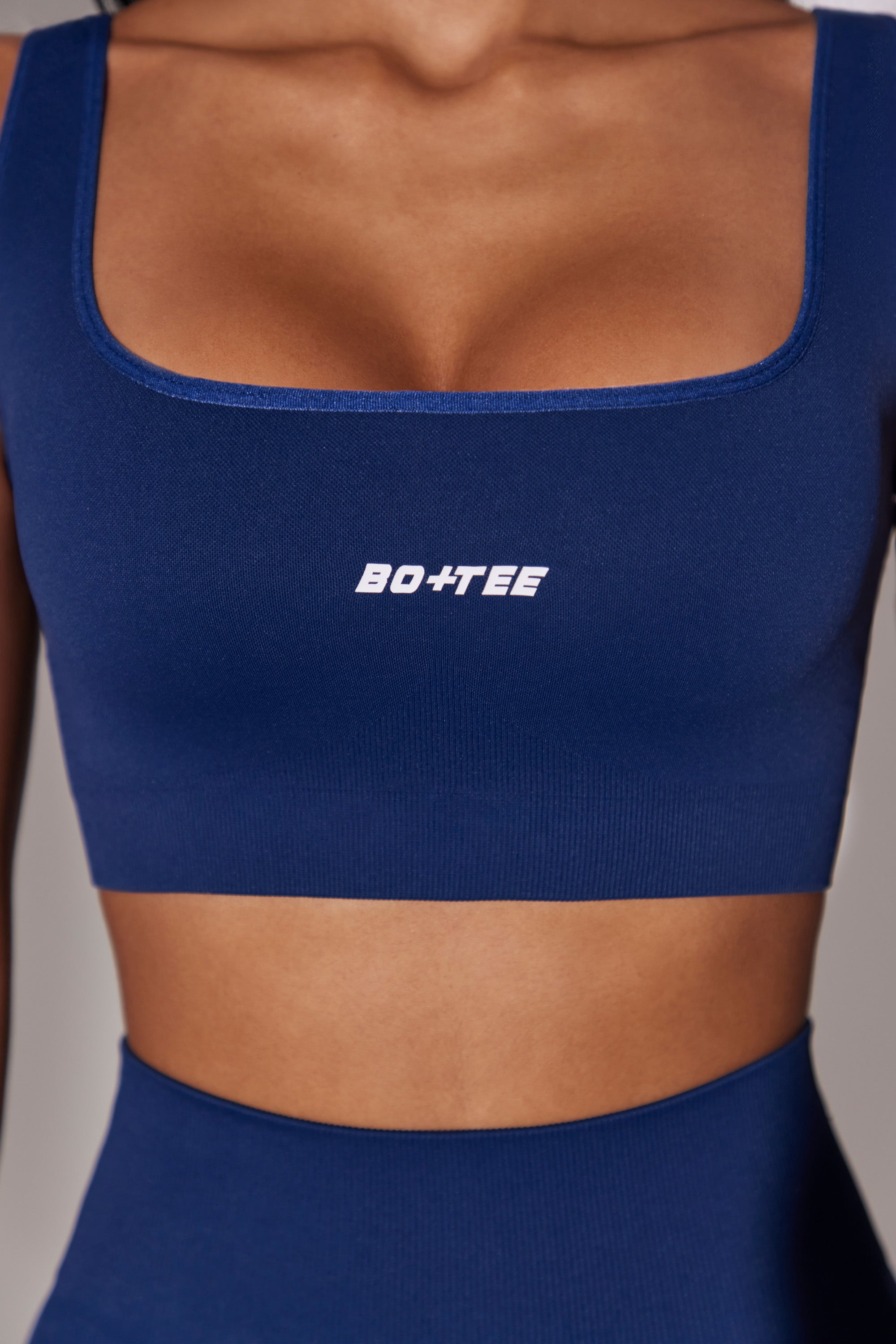 Open Back Square Neck Sports Bra in Navy