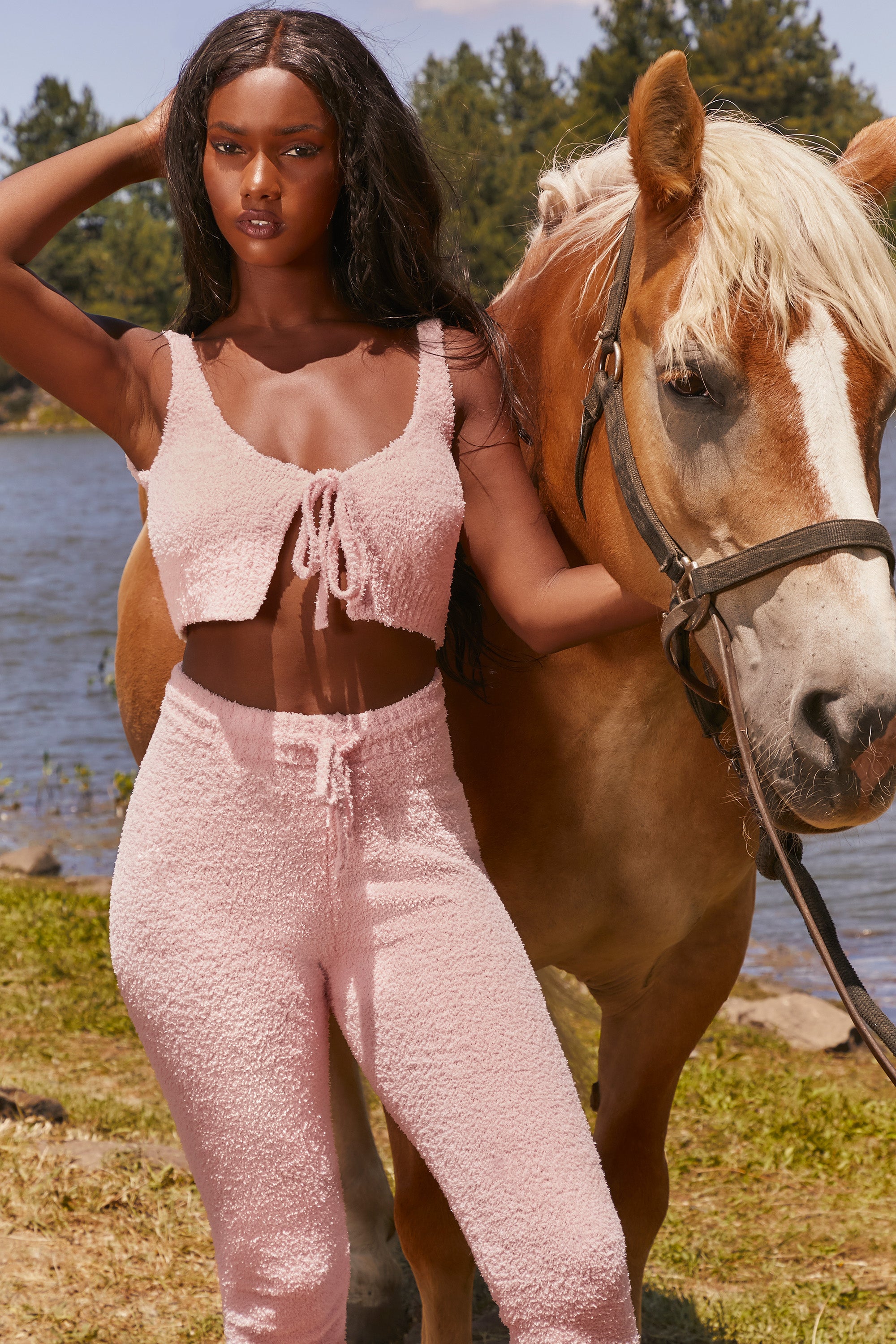 Cute Doing Nothing Cosy Tie Front Crop Top in Pink