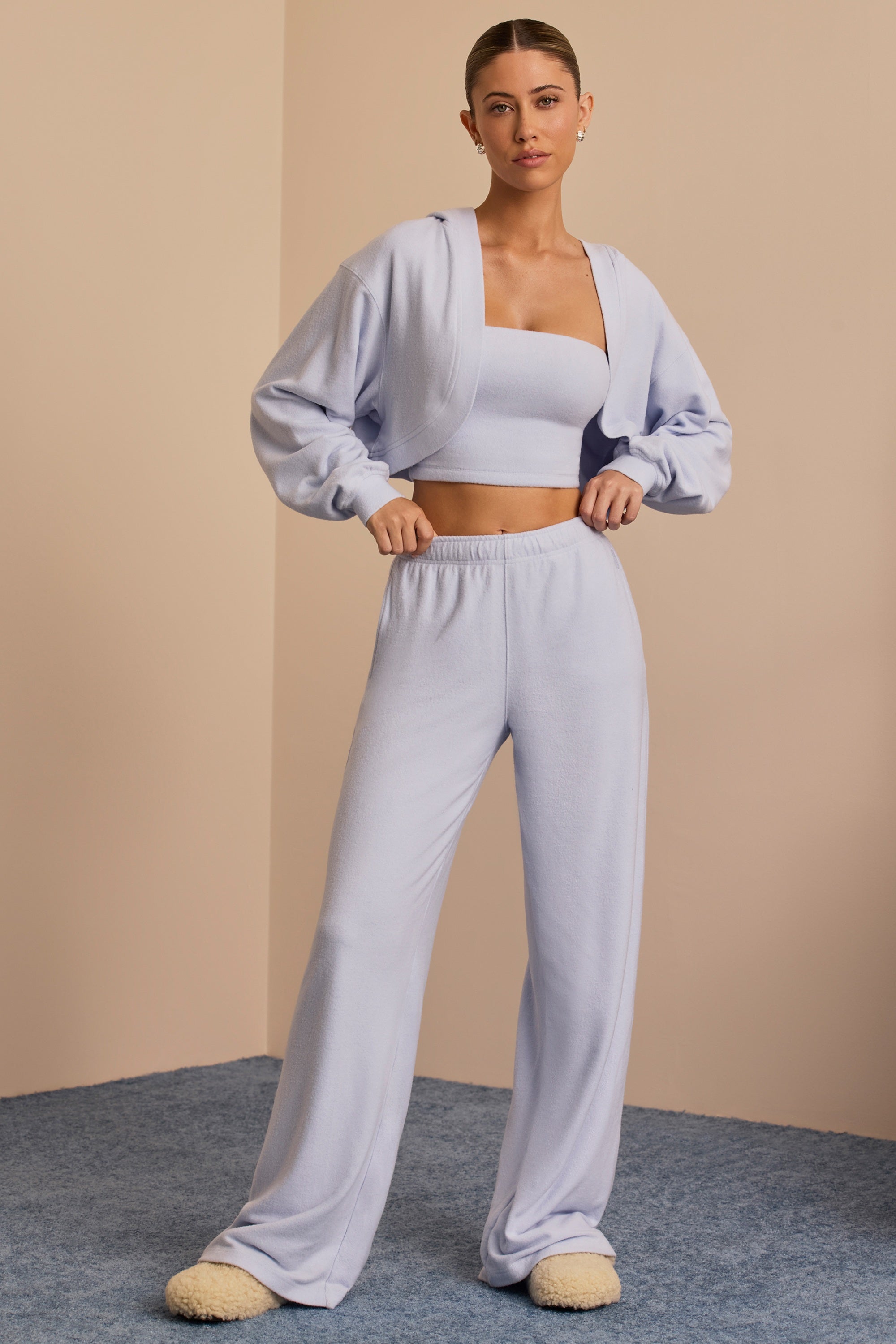 Petite Brushed Jersey Wide-Leg Joggers in Soft Blue