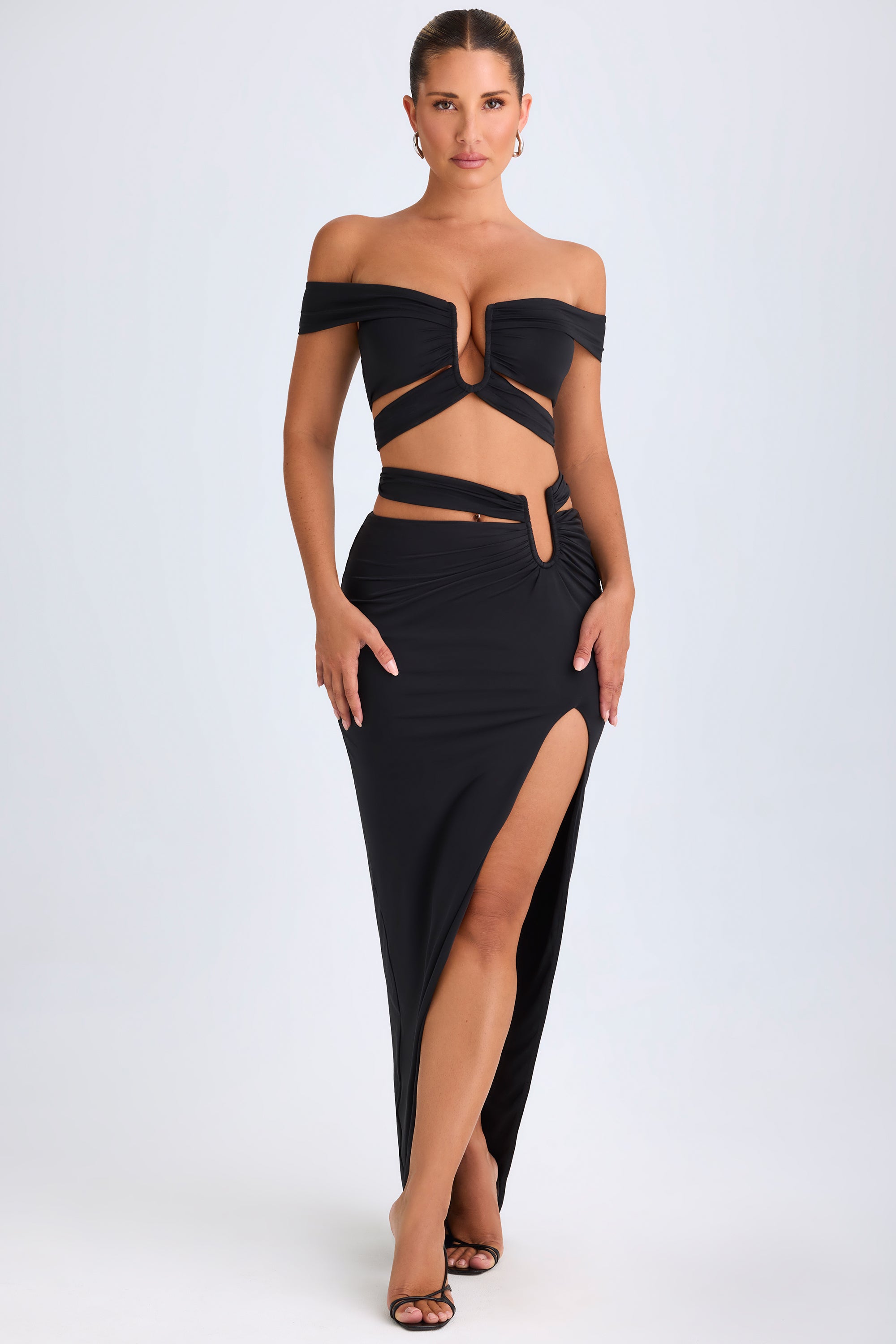 Cut-Out Off-Shoulder Crop Top in Black