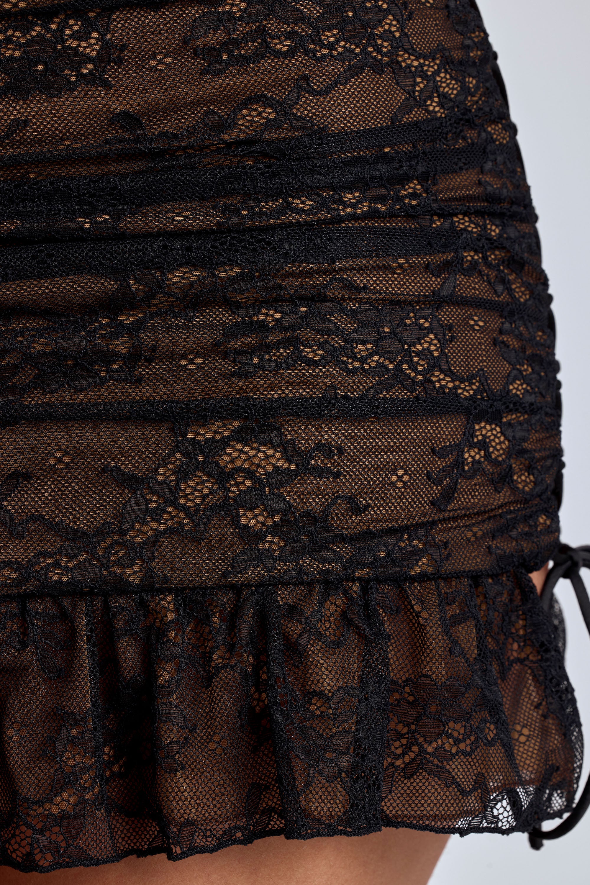 Lace Ruffle Mini Skirt in Black