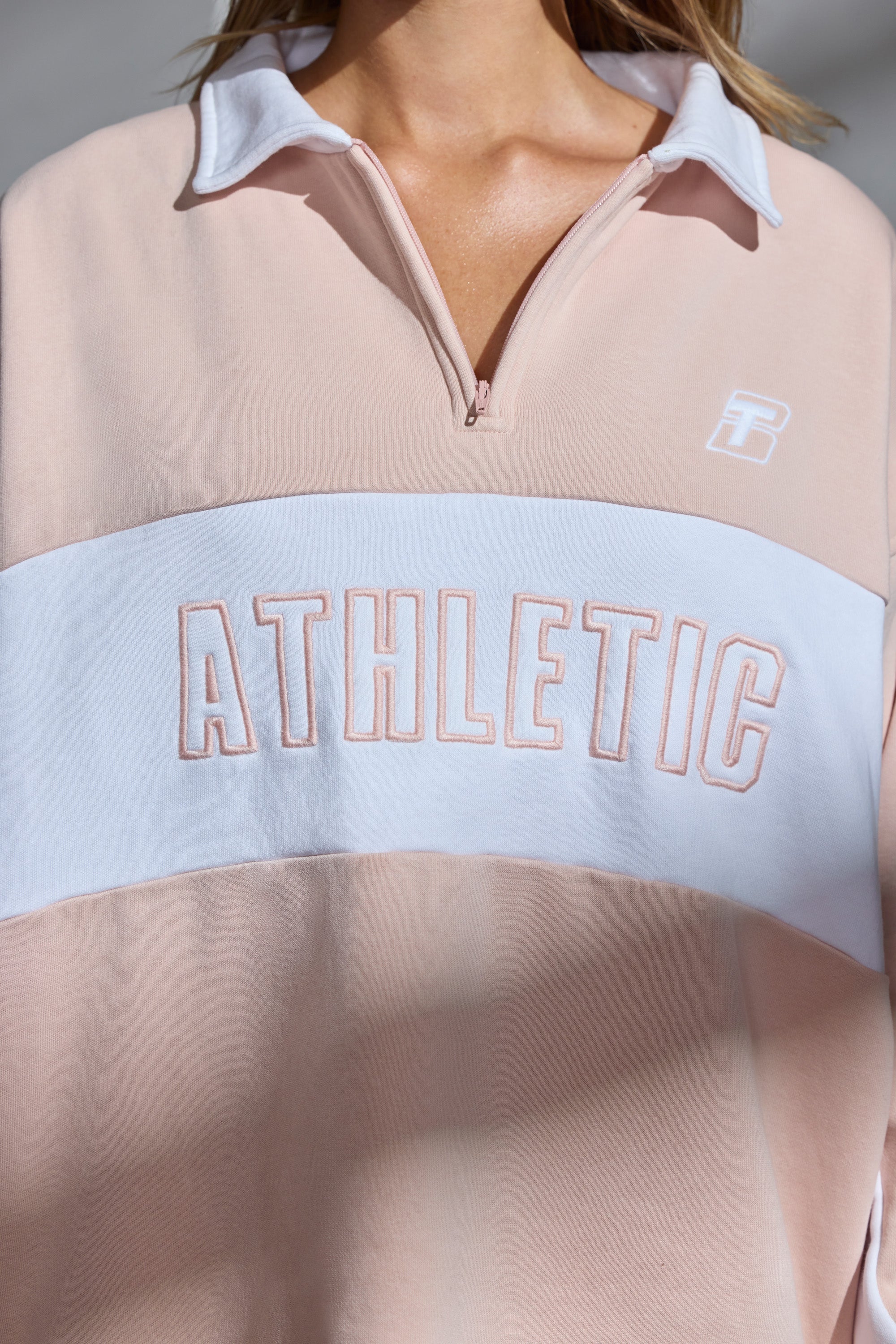 Oversized Half Zip Panel Sweatshirt in Soft Peach