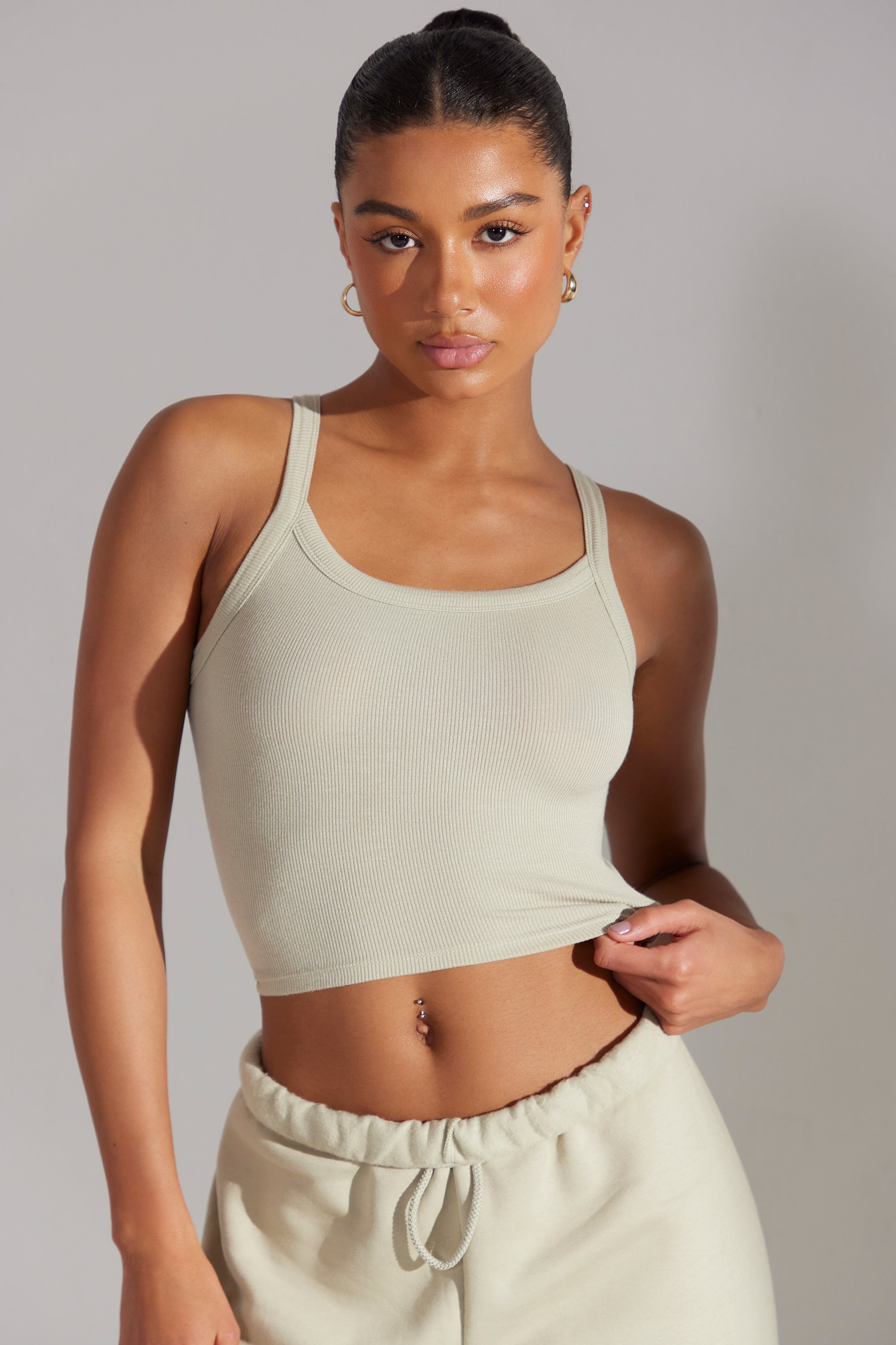 Soft Rib Tank Top in Limestone