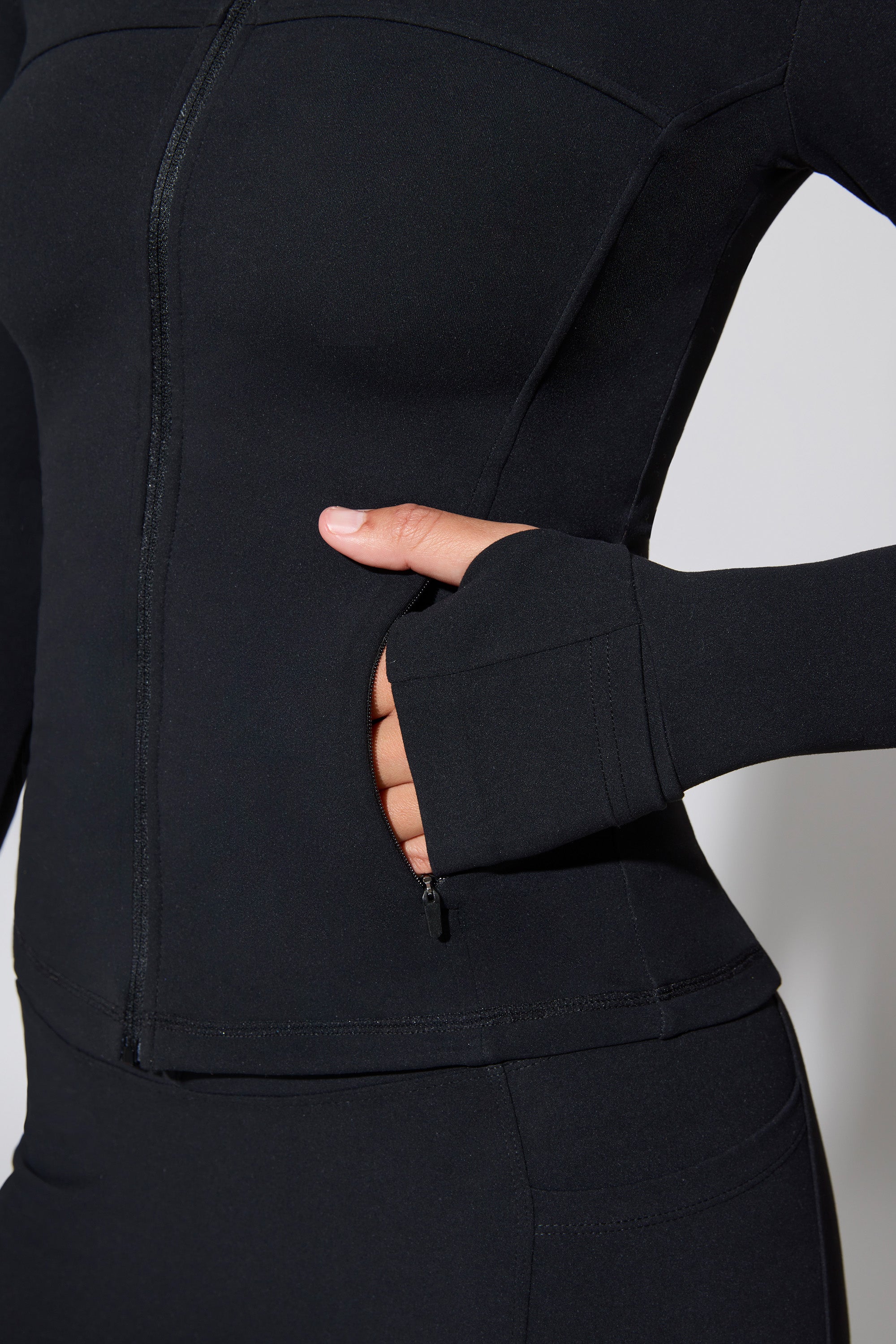 Long Sleeve Zip Up Jacket in Black