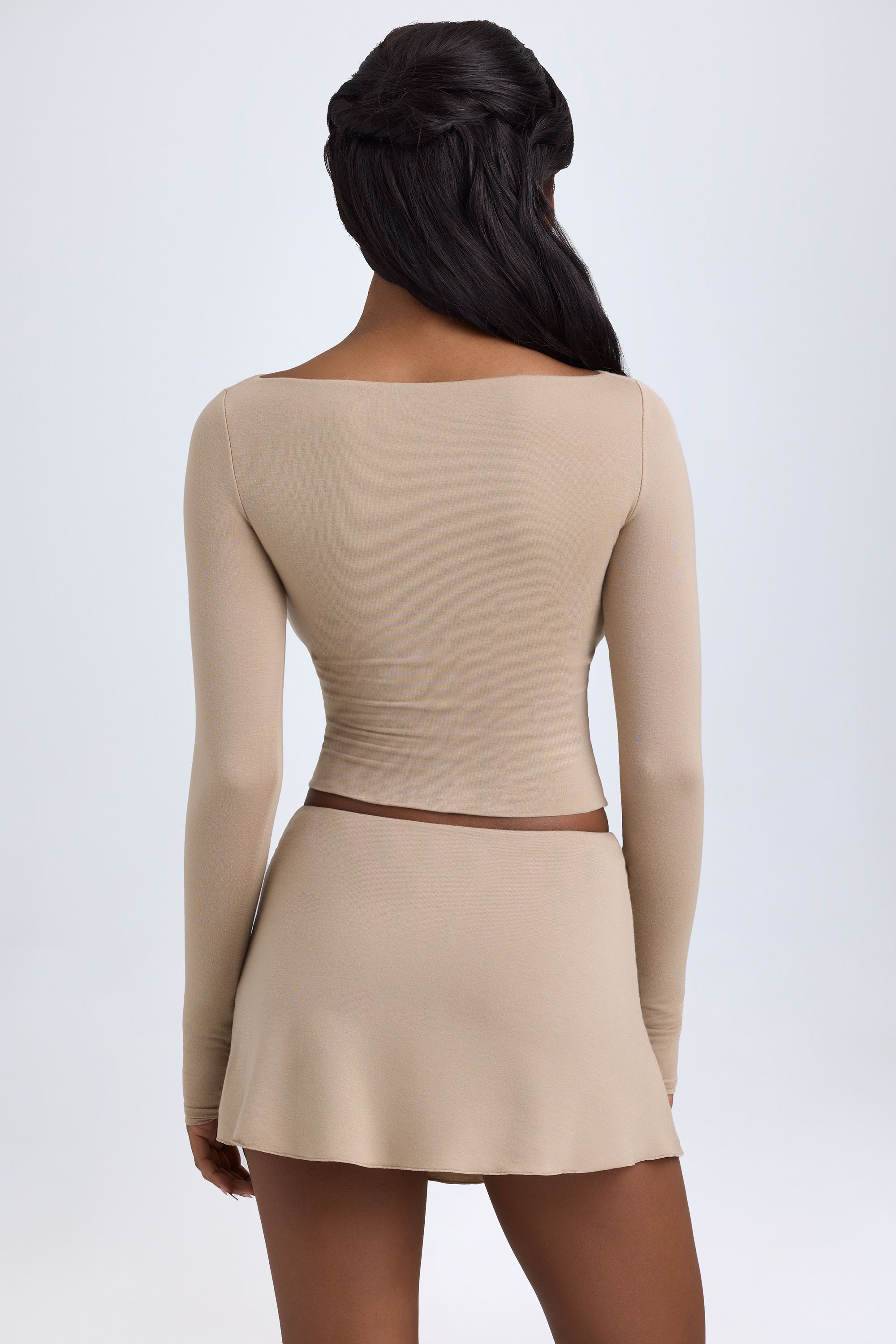 Modal Button-Detail Low-Rise Mini Skirt in Taupe