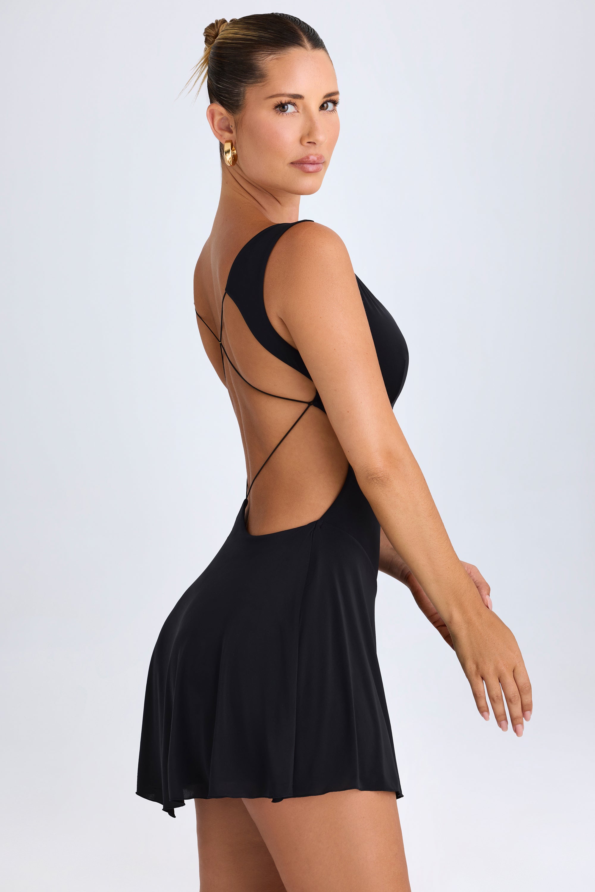 Plunge Cut-Out Mini Dress in Black