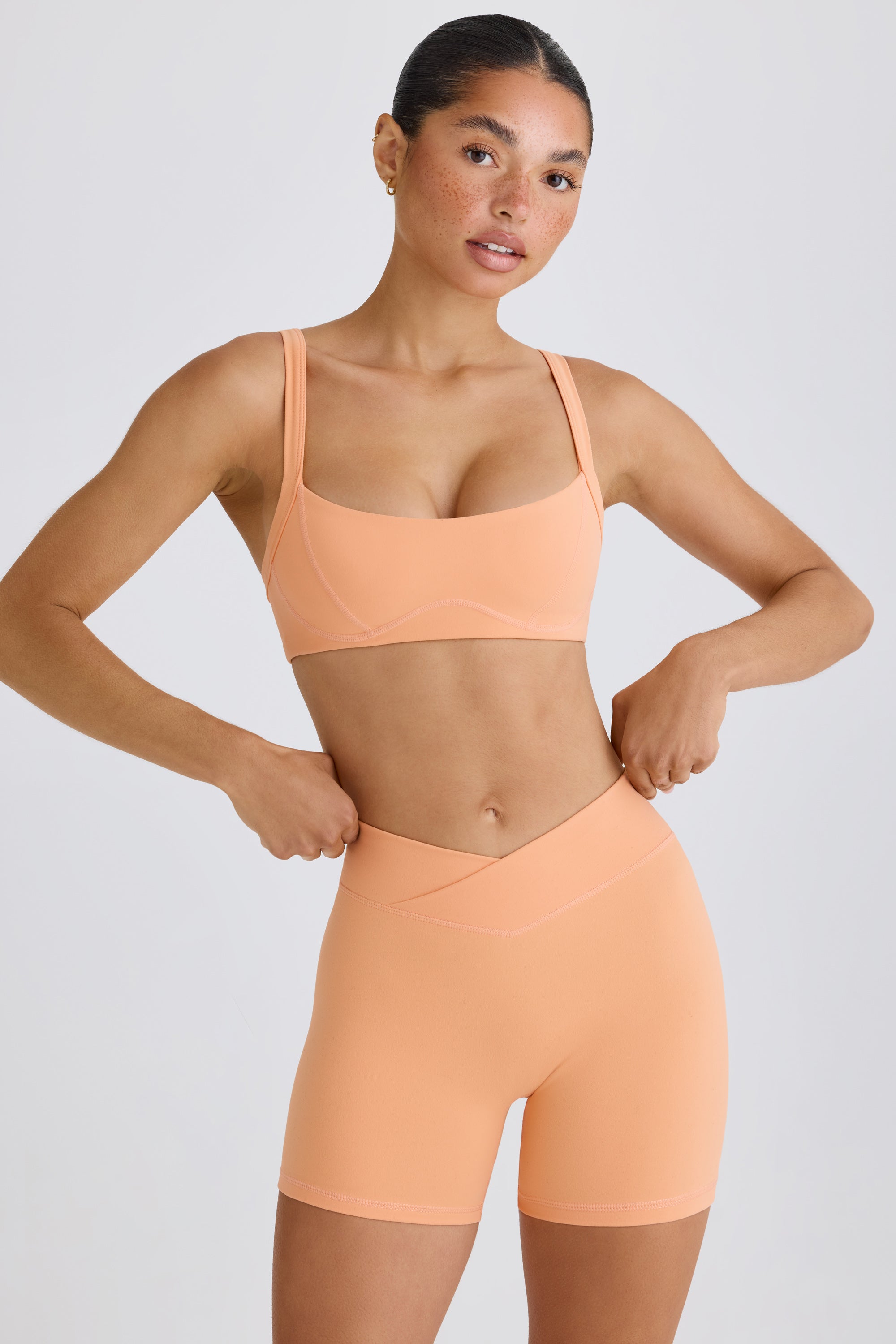 Soft Active Crossover Mini Shorts in Peach