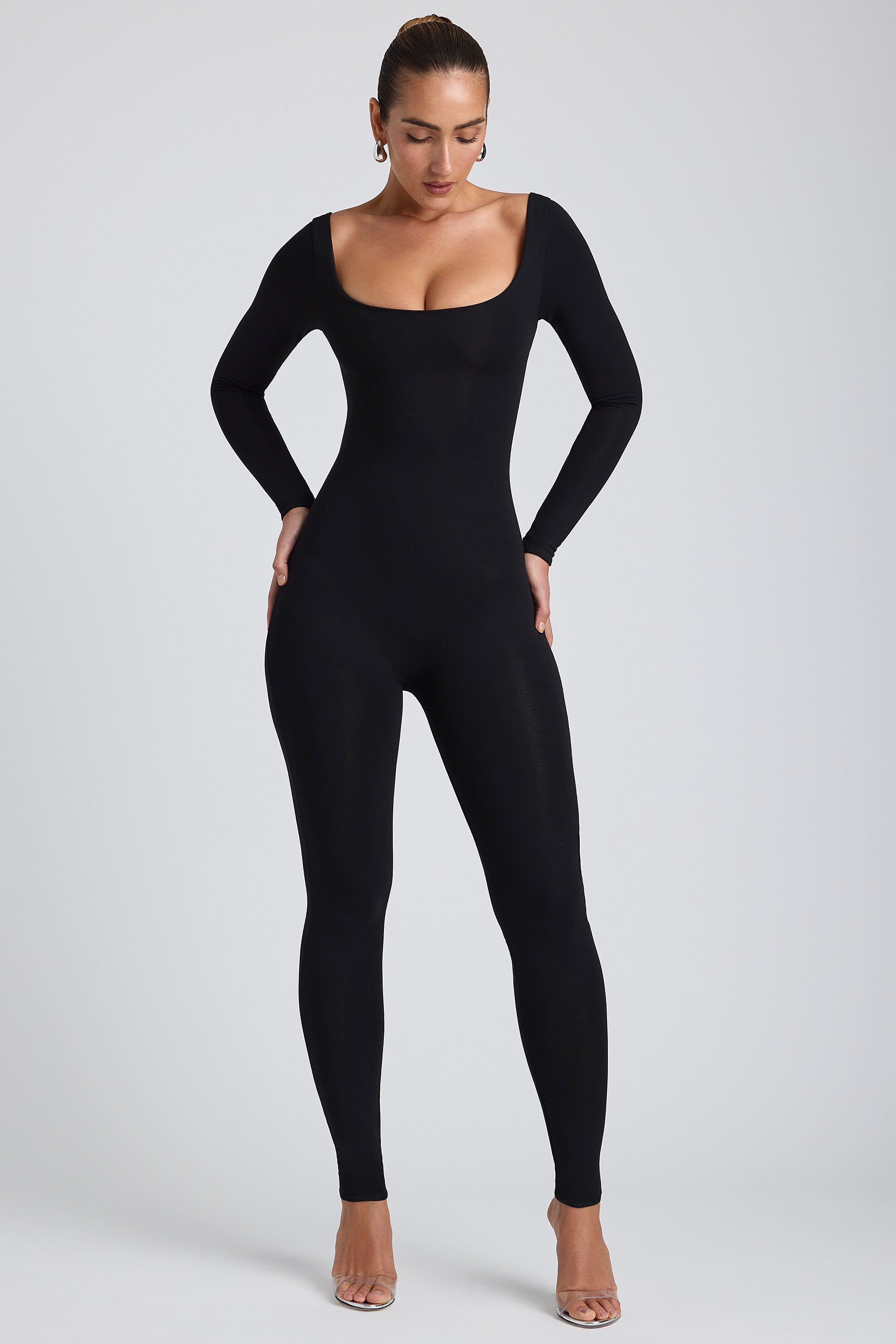 Modal Tall Scoop-Neck Cross-Back Jumpsuit in Black