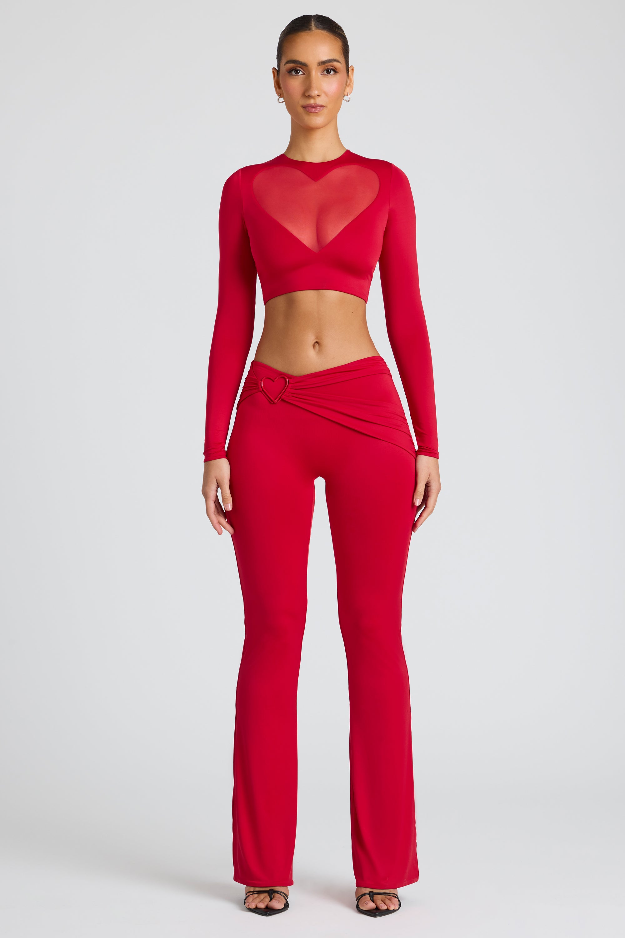 Petite Draped Detail Straight Leg Trousers in Fire Red