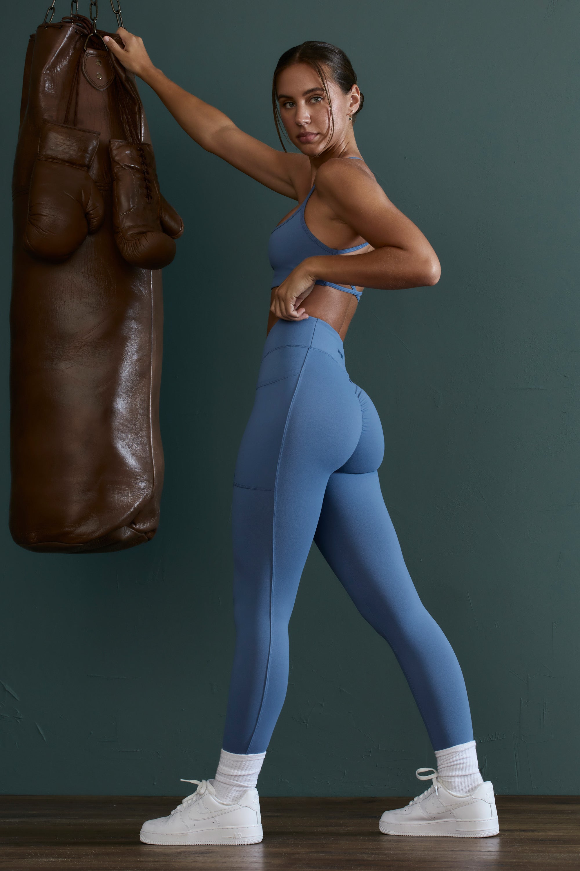 High Waist Wrap Over Leggings in Blue