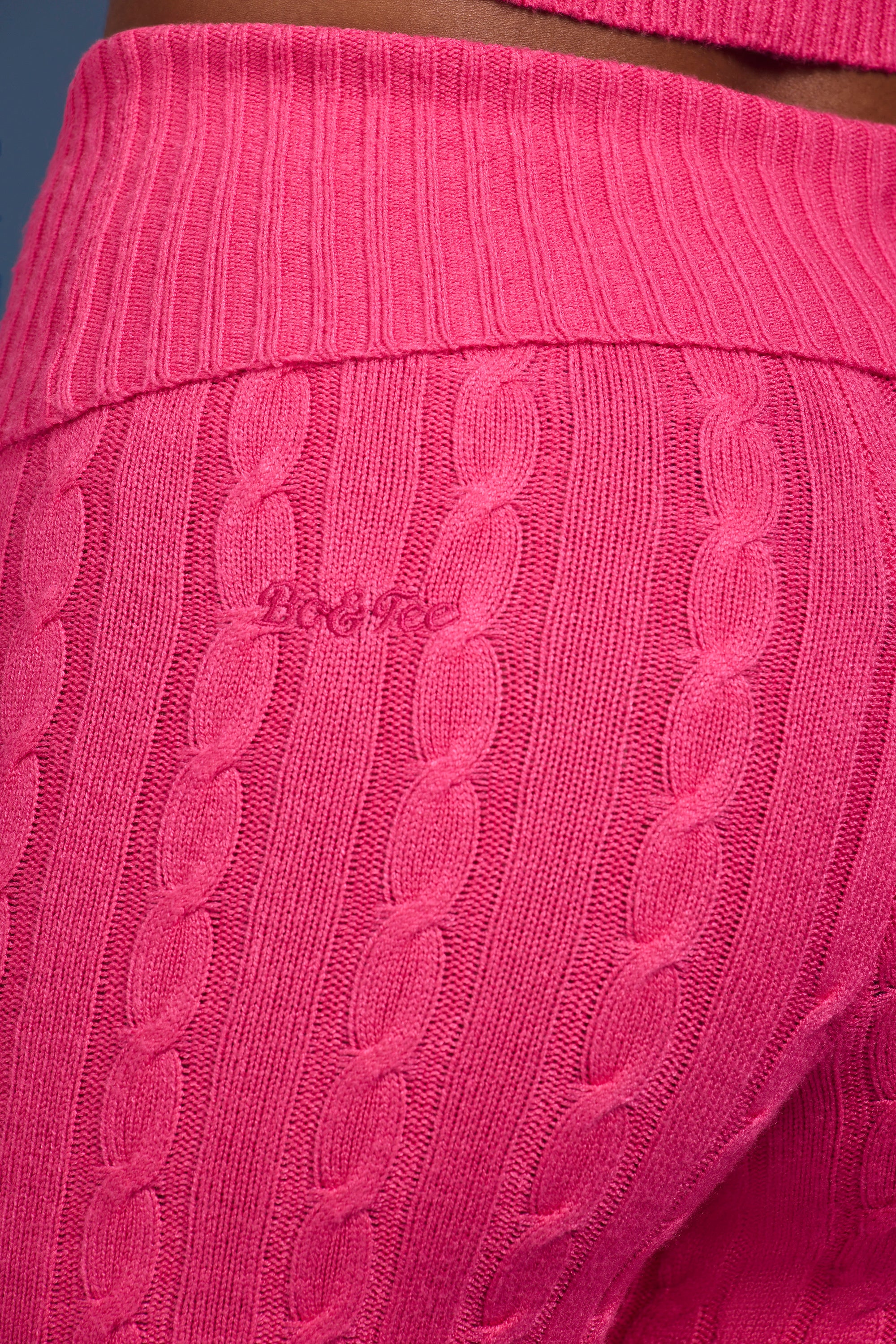 Cable-Knit Flared Trousers in Hot Pink