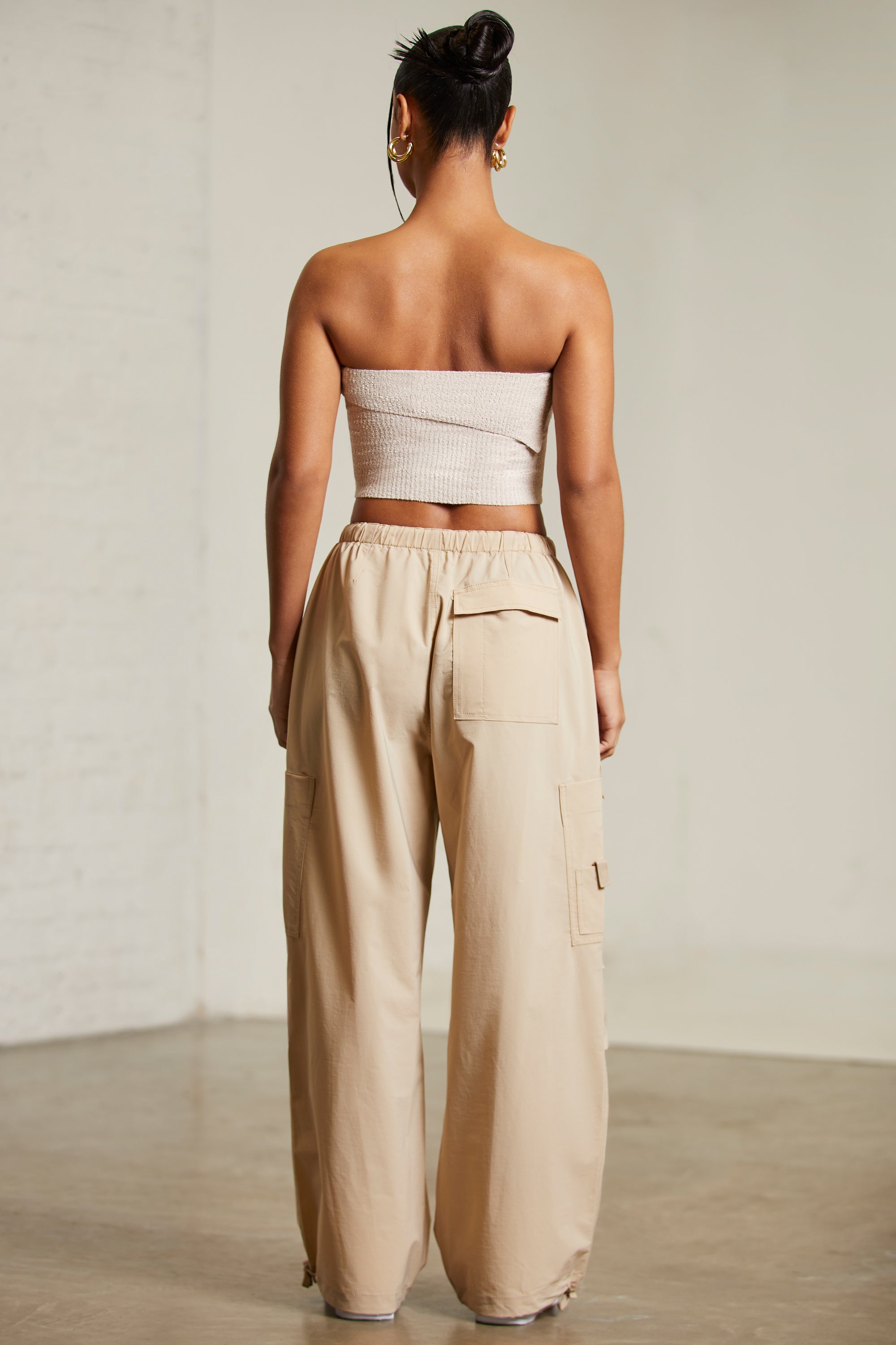 Tall Wide Leg Cargo Trousers in Beige