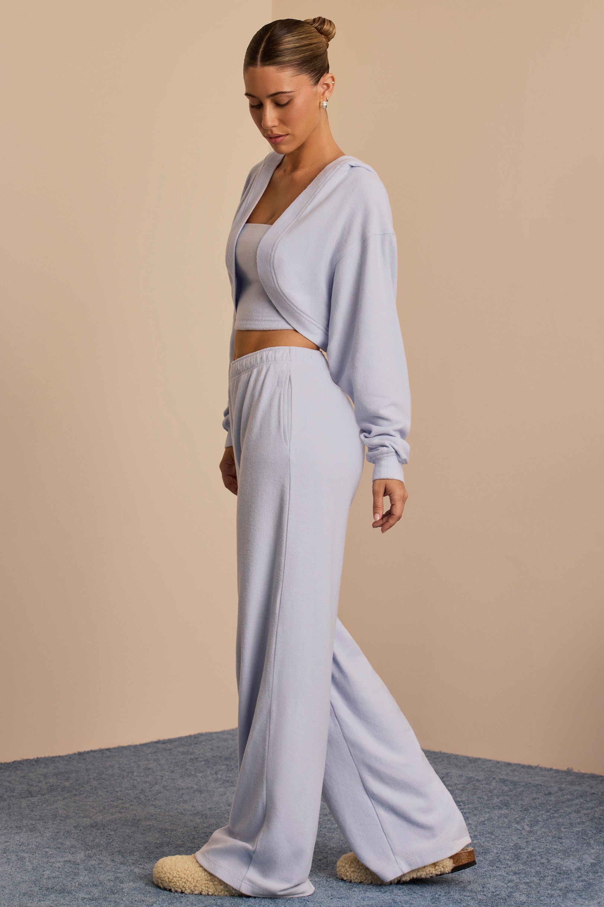 Tall Brushed Jersey Wide-Leg Joggers in Soft Blue