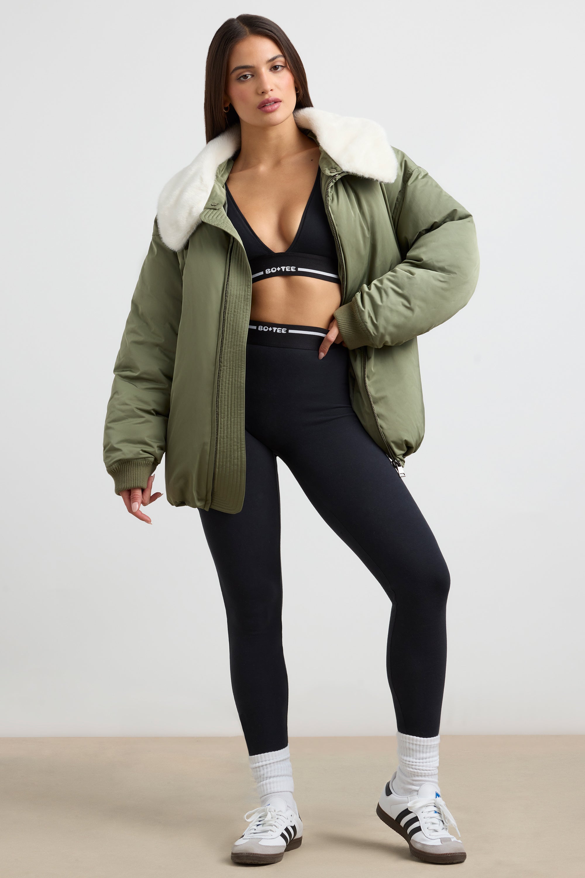 Oversized Bomber Jacket in Deep Olive