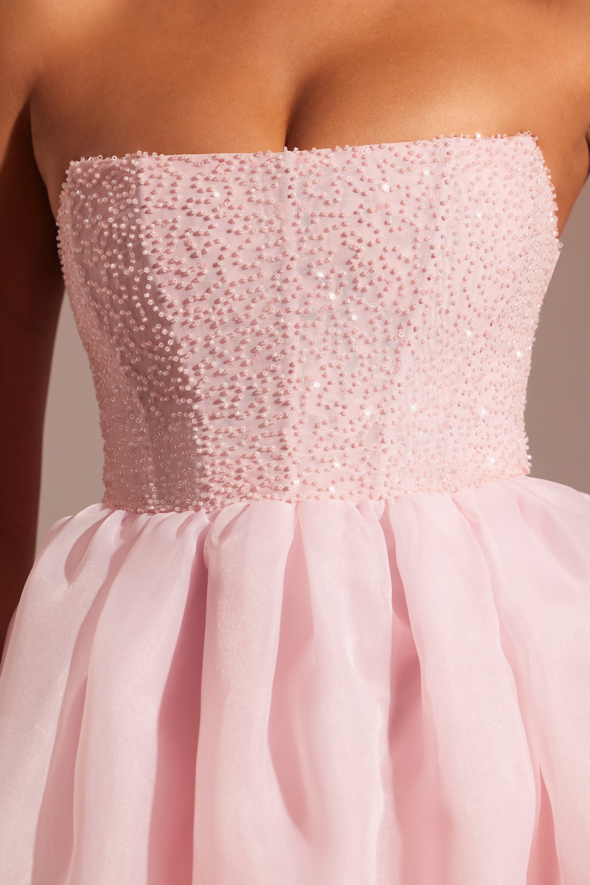 Embellished Corset Tulle Skirt Midi Dress in Blush