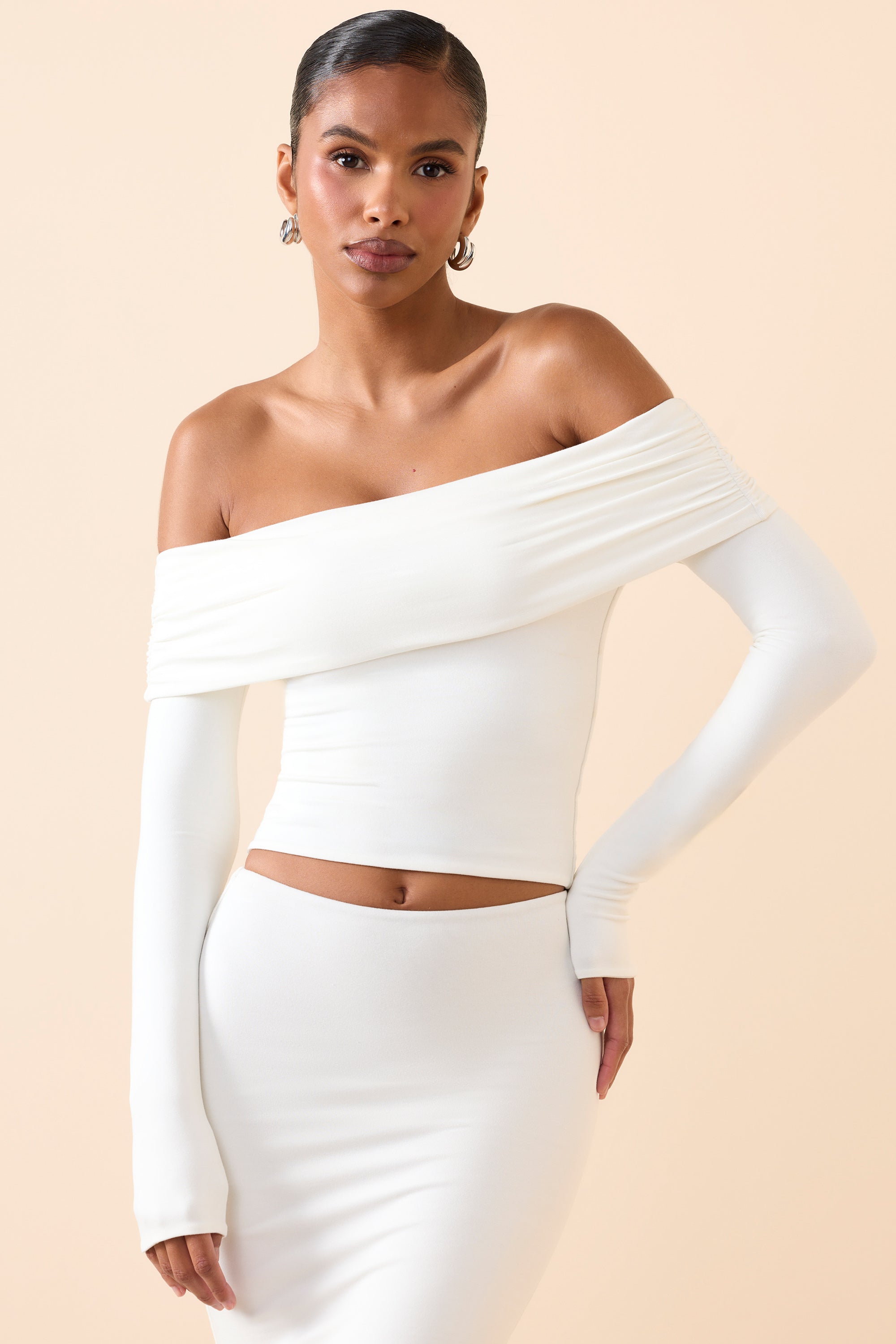 Modal Off-Shoulder Long-Sleeve Top in White