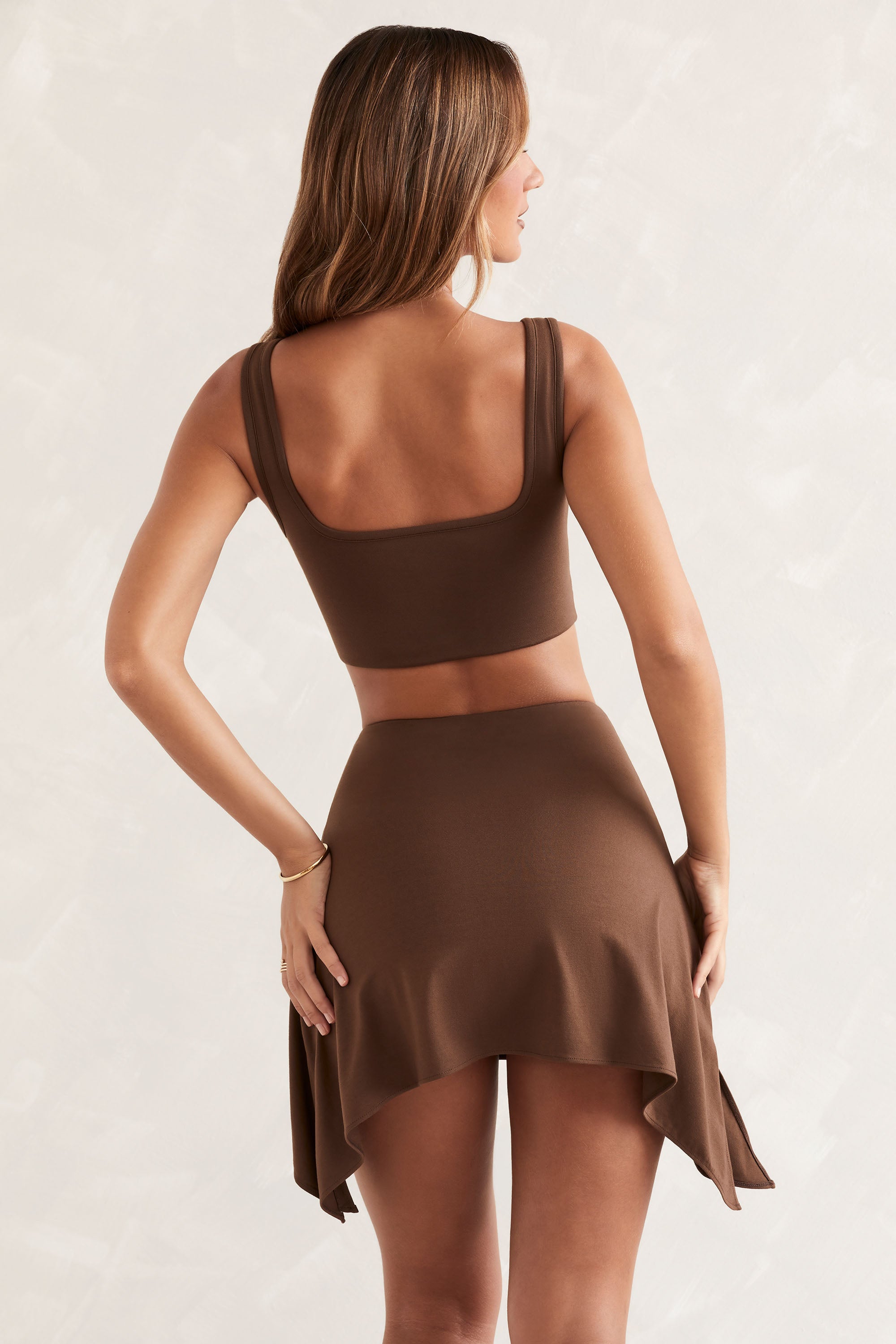 Scoop Neck Crop Top in Brown