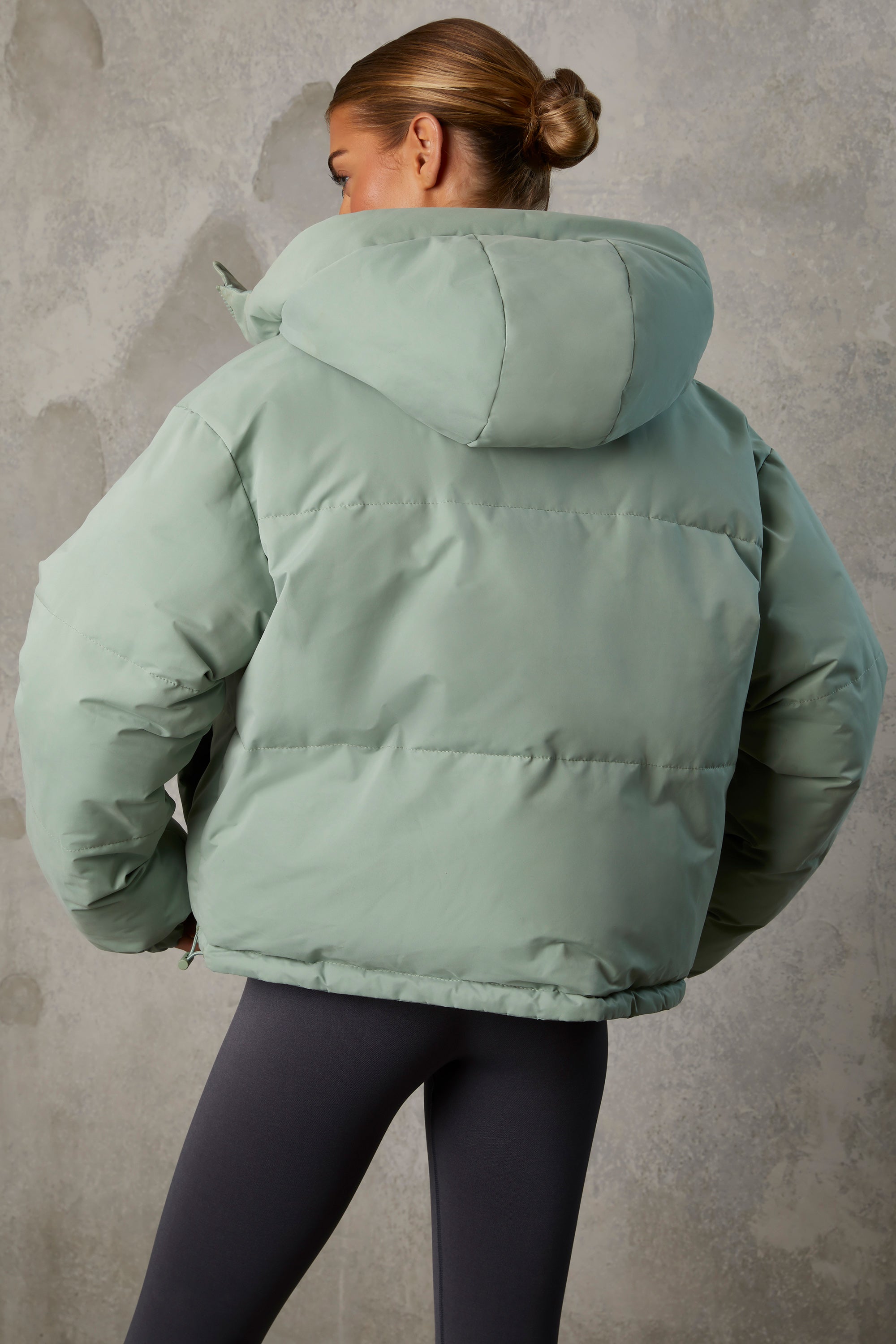 Reversible Hooded Puffer Jacket in Iceberg Green