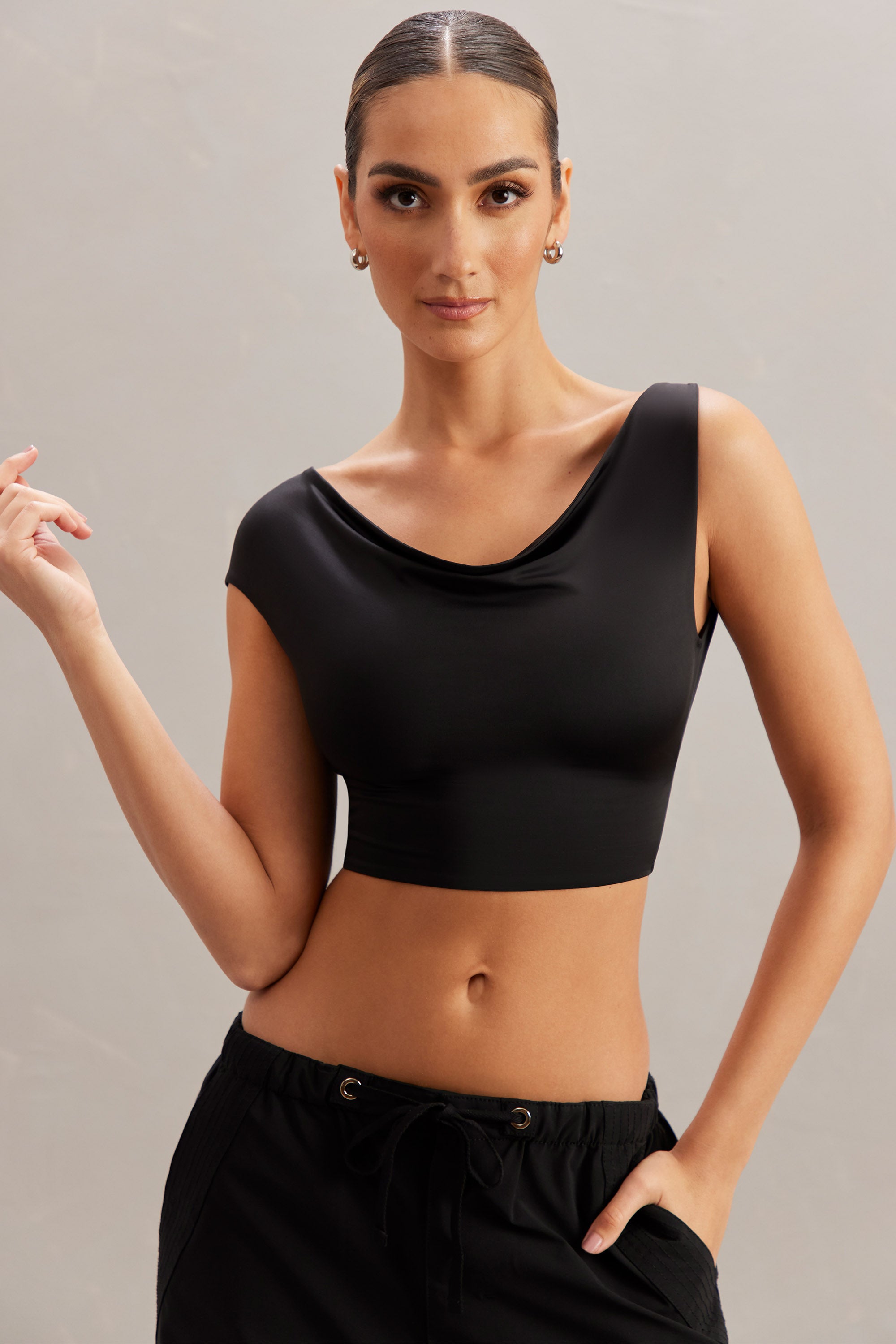 Cowl Neck Crop Top in Black