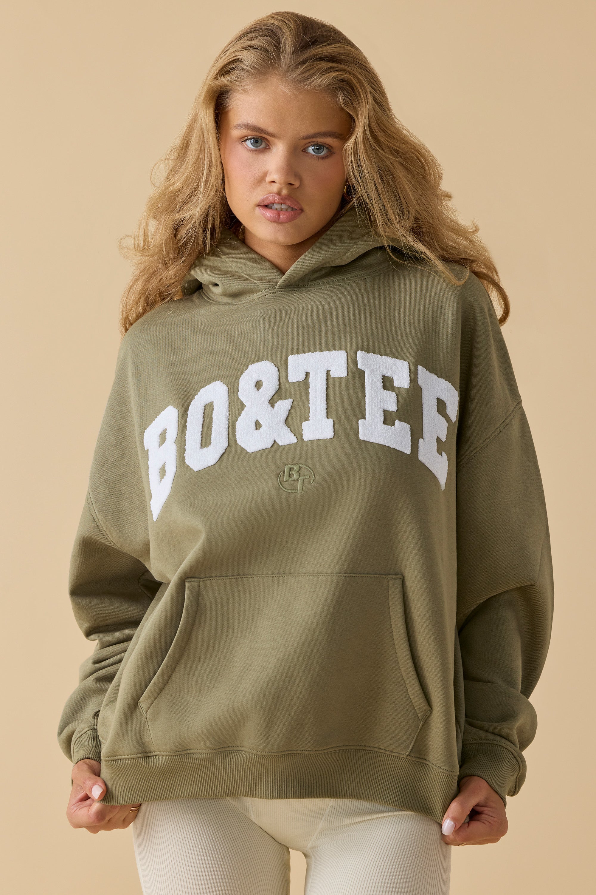 Oversized Hooded Sweatshirt in Soft Olive