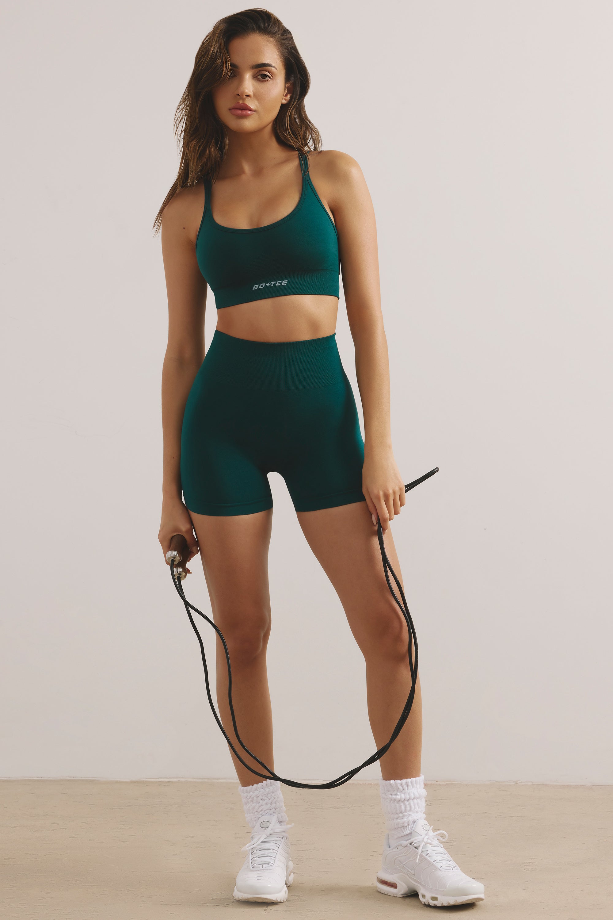 Strappy Define Luxe Sports Bra in Jade Green