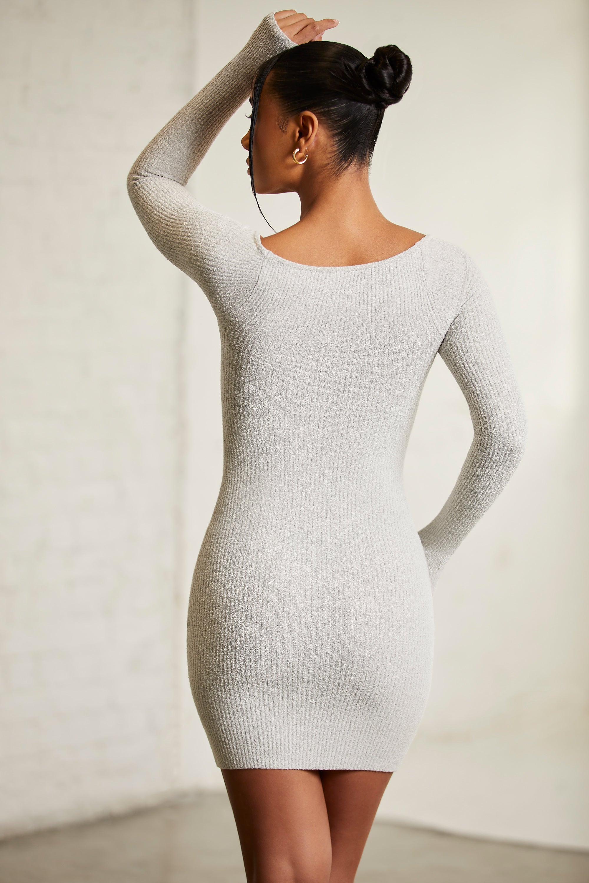 Long Sleeve Square Neck Mini Dress in Grey