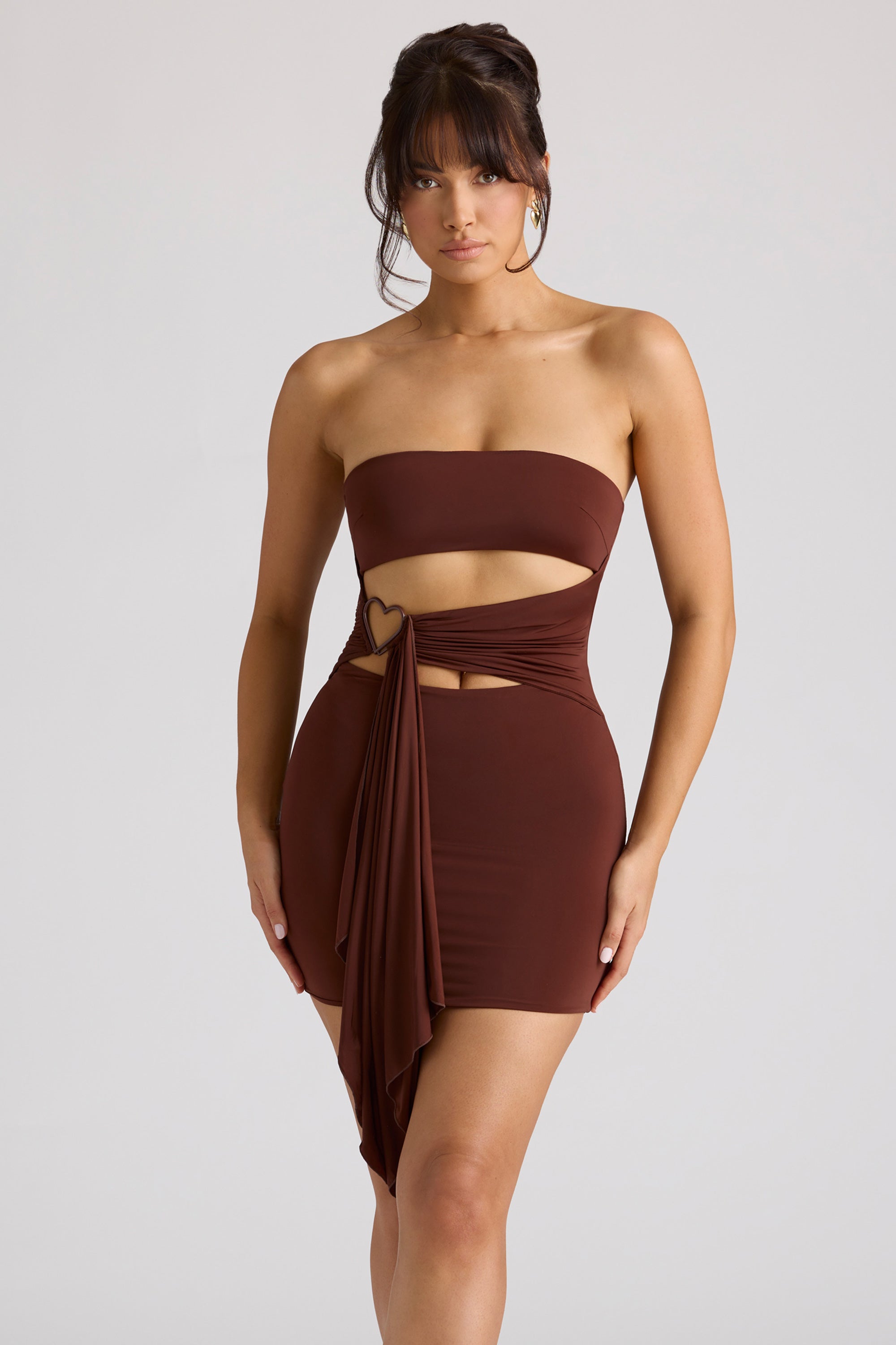 Bandeau Mini Dress in Chocolate Brown