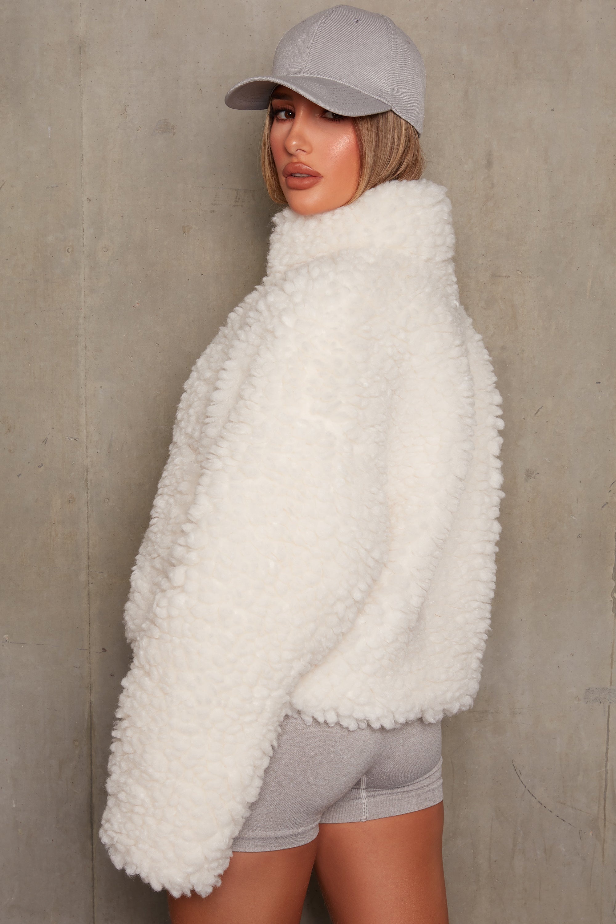 Oversized Boucle Teddy Coat in Ivory