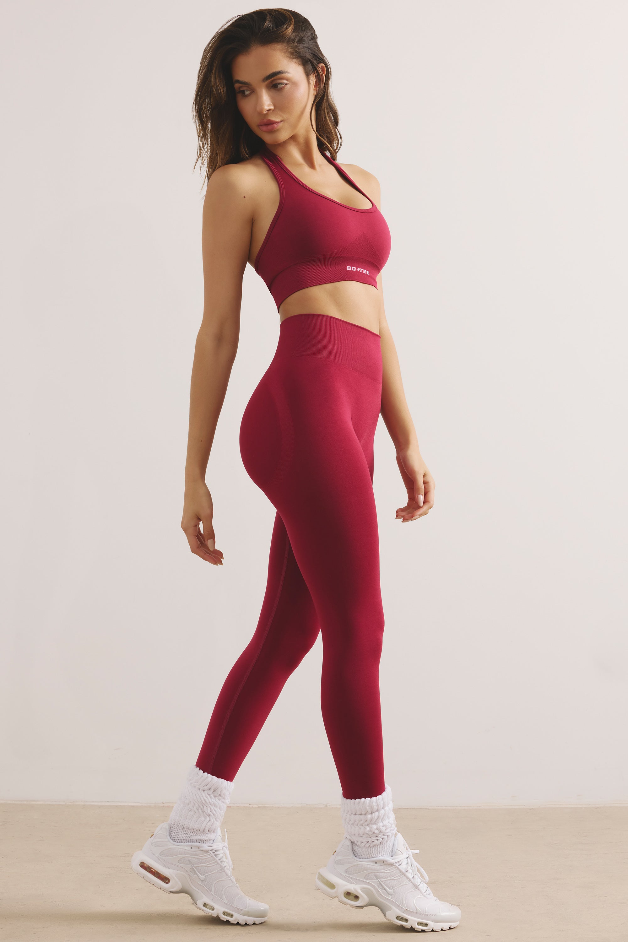 Halter Neck Define Luxe Sports Bra in Raspberry