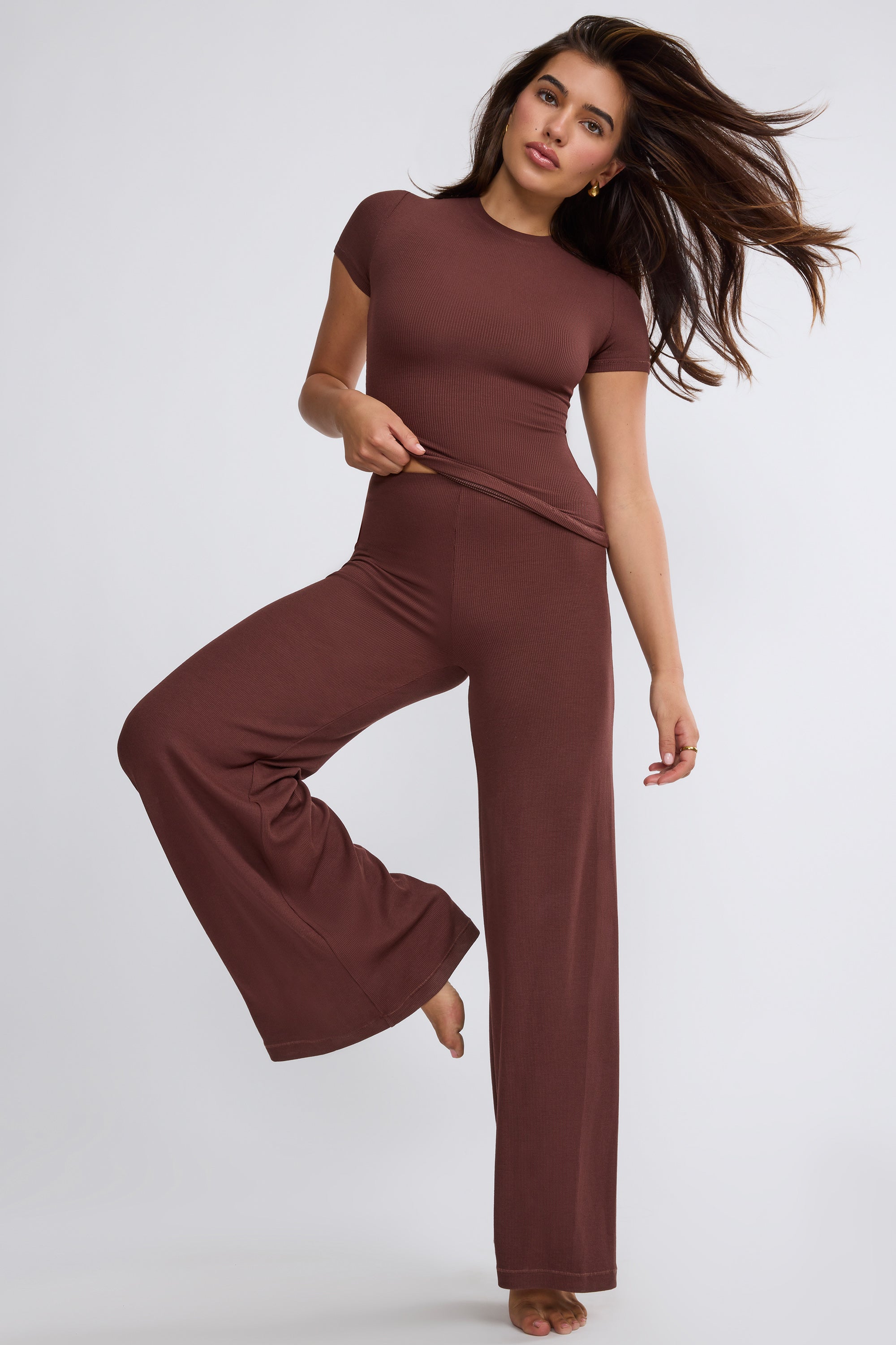 Tall Mid Rise Wide Leg Trouser in Chocolate