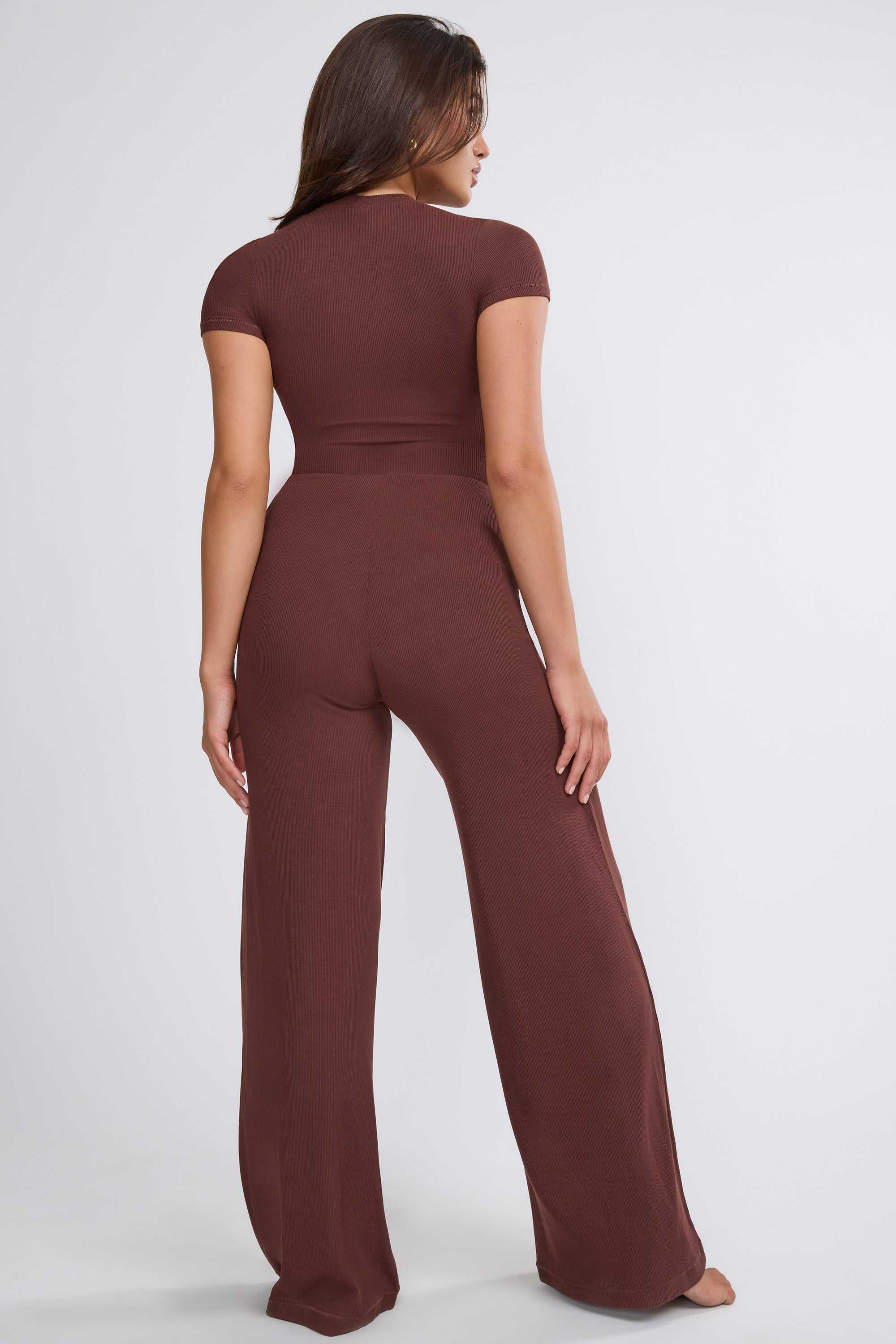 Ribbed Modal High Neck Top in Chocolate